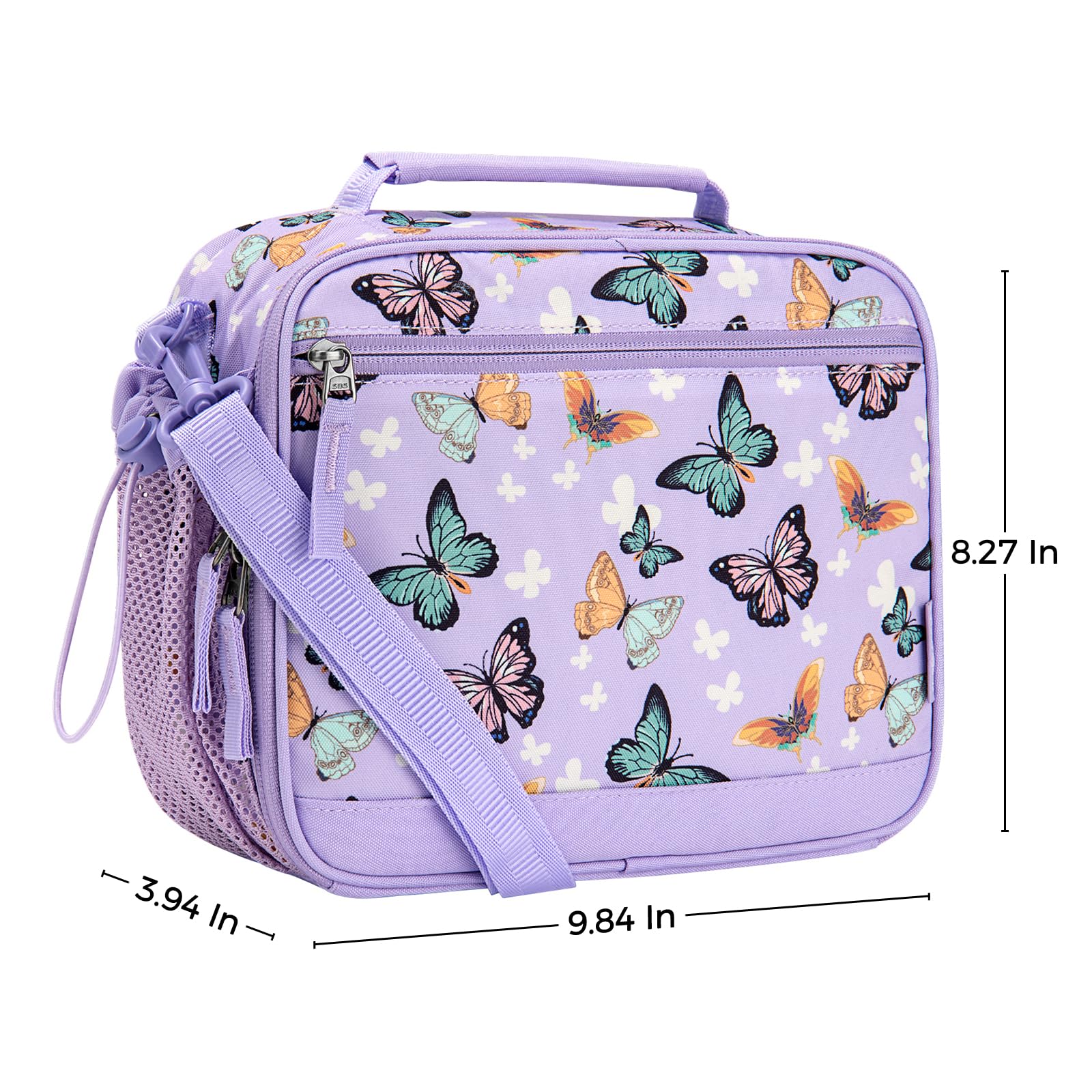Choco Mocha Boîte à déjeuner papillon pour filles - Sac à déjeuner pour école, sac à déjeuner avec bandoulière pour tout-petits préscolaire et maternelle - Violet