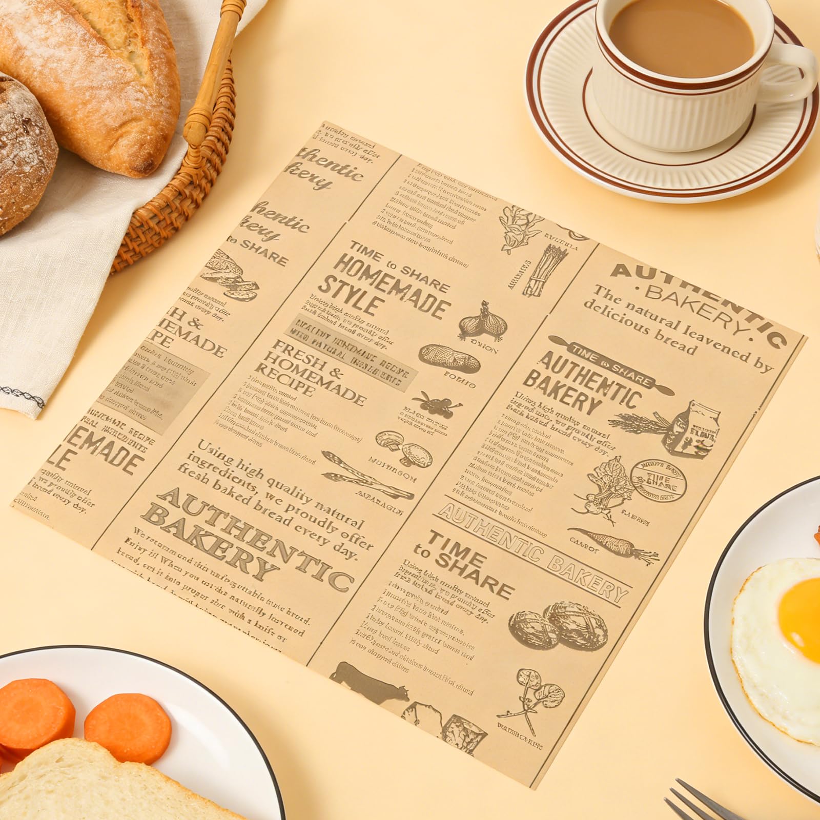 500 Stück Backpapier Zeitungsoptik, Burger Papier 22 x 22 cm, Wachspapier für Lebensmittel, Fettdichte Deli Papierblätter für Pommes, Sandwiches, Kuchen und Snacks
