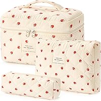 Vista 27 de HBselect Bolsa de Maquillaje Acolchada, 3 Piezas de Gran Bolsa de Maquillaje de Viaje de Algodón, Linda Bolsa de Maquillaje Floral Coquette, Bolsa