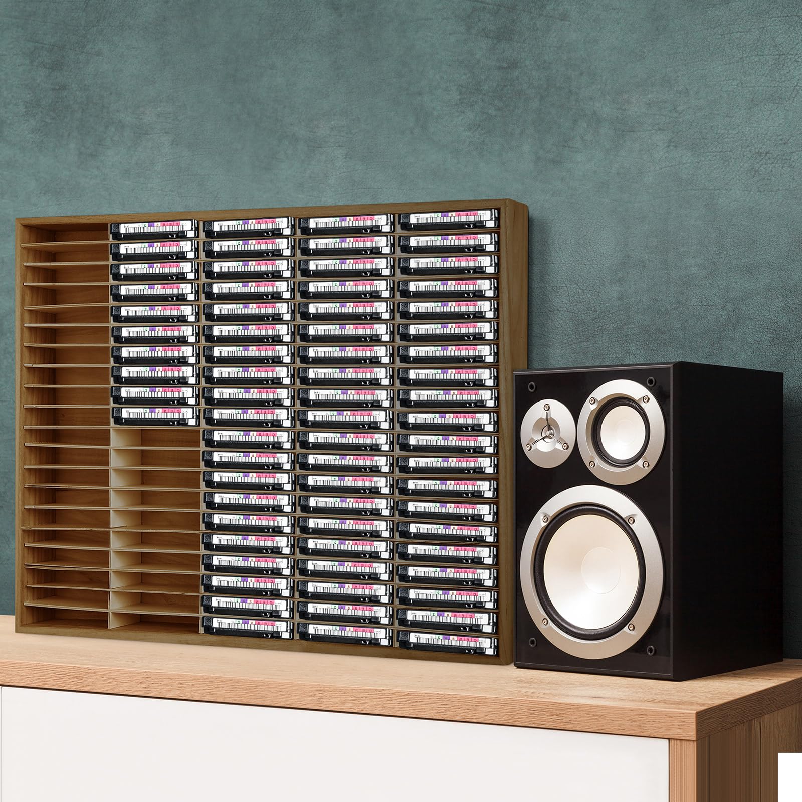 Marsui 100 slot per cassette in legno per nastri audio, organizer per cassette per accessori audio da collezione (marrone)