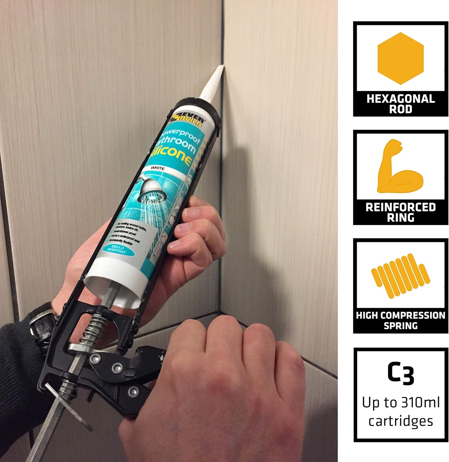 Everbuild Professional Caulk, Sealant, Adhesive Application Gun For Up To C3/310 ml Cartridges