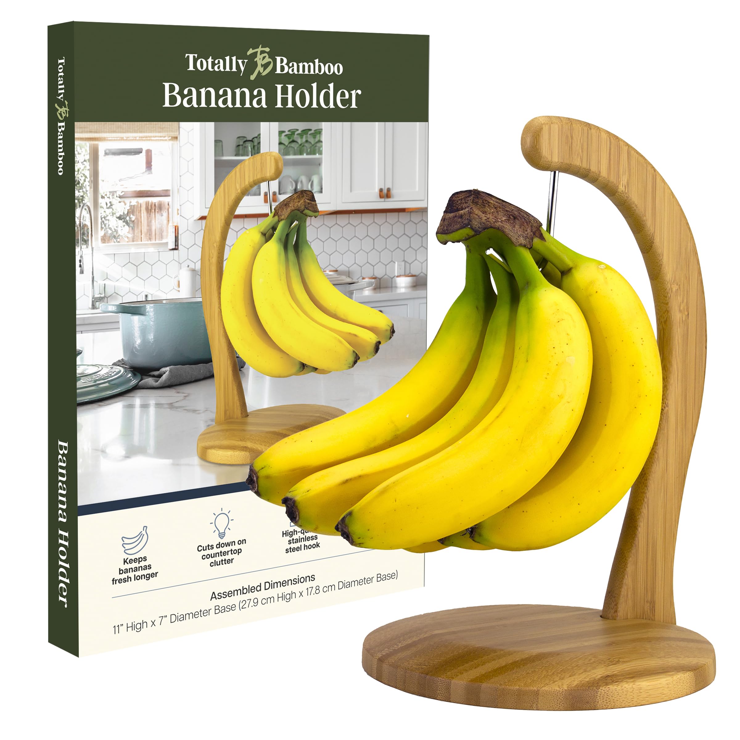 Totally Bamboo Banana Holder with Stand and Stainless Steel Hanging Hook