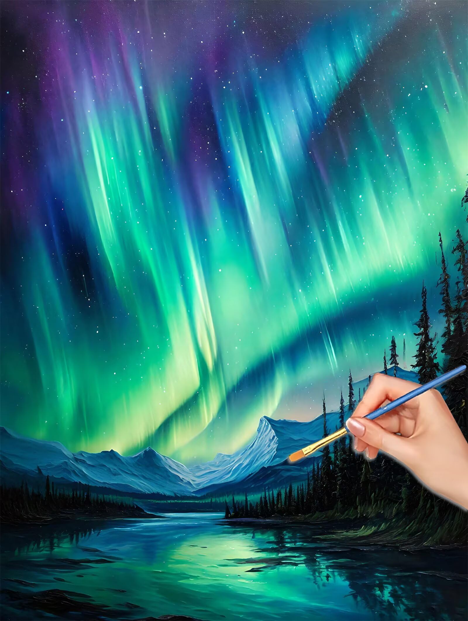 Malowanie według numerów krajobraz, 90x120 cm malowanie po numerach Aurora dla dorosłych, bez ramy, zestaw do malowania olejnego na płótnie z 3 pędzlami, Pigment akrylowy, malowanie według numerów