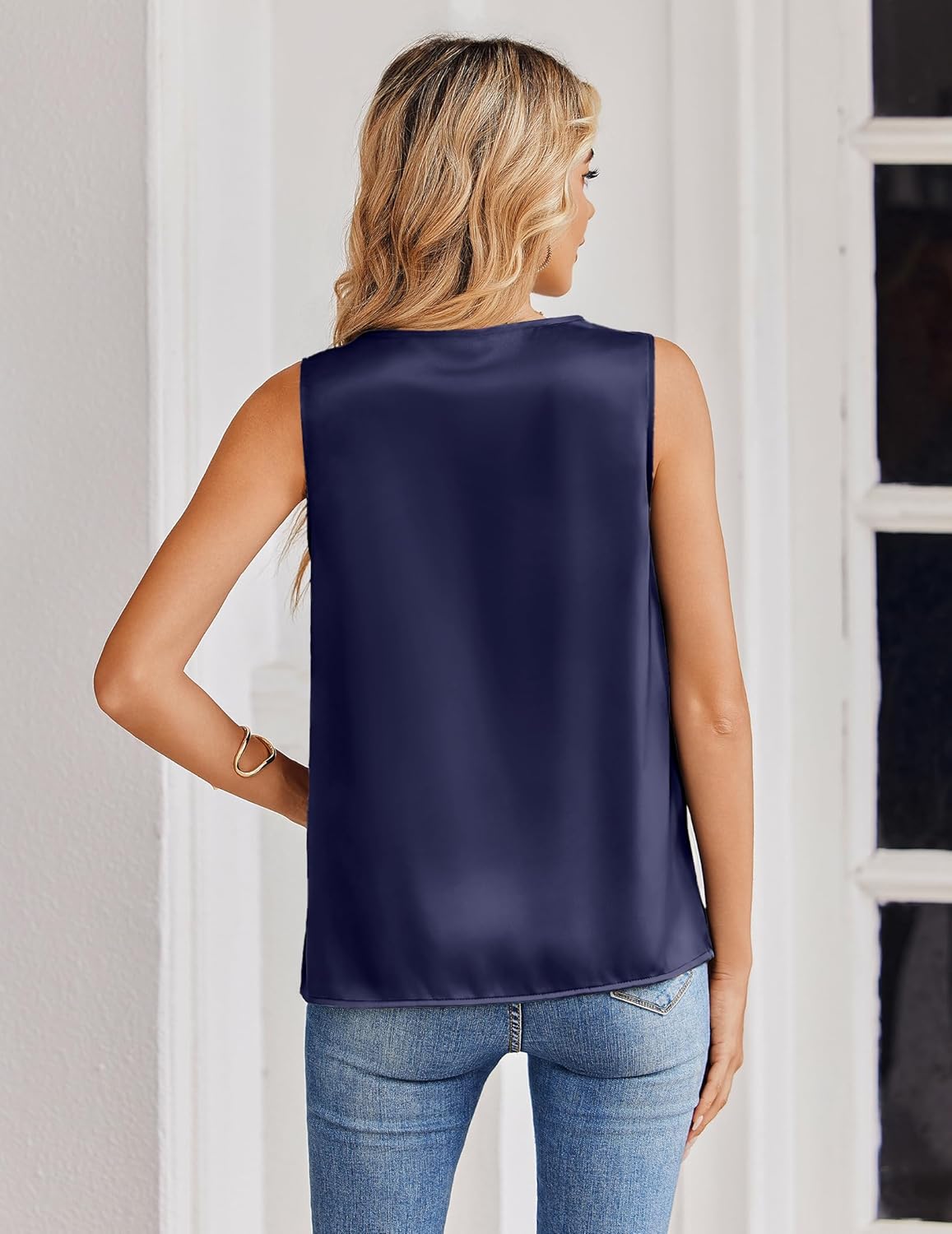 Zeagoo Women's Silk Satin Tank Tops V Neck Casual Camisoles Sleeveless Business Work Blouses Dressy Summer Shirts - Image 2