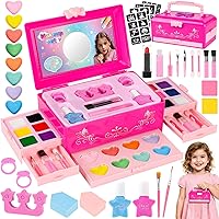 Washable Kids Makeup Kit for Girls 8-12: Safe Face Paint Stencils Brushes Mirror, Princess Play Cosmetics Halloween Birthday Gift