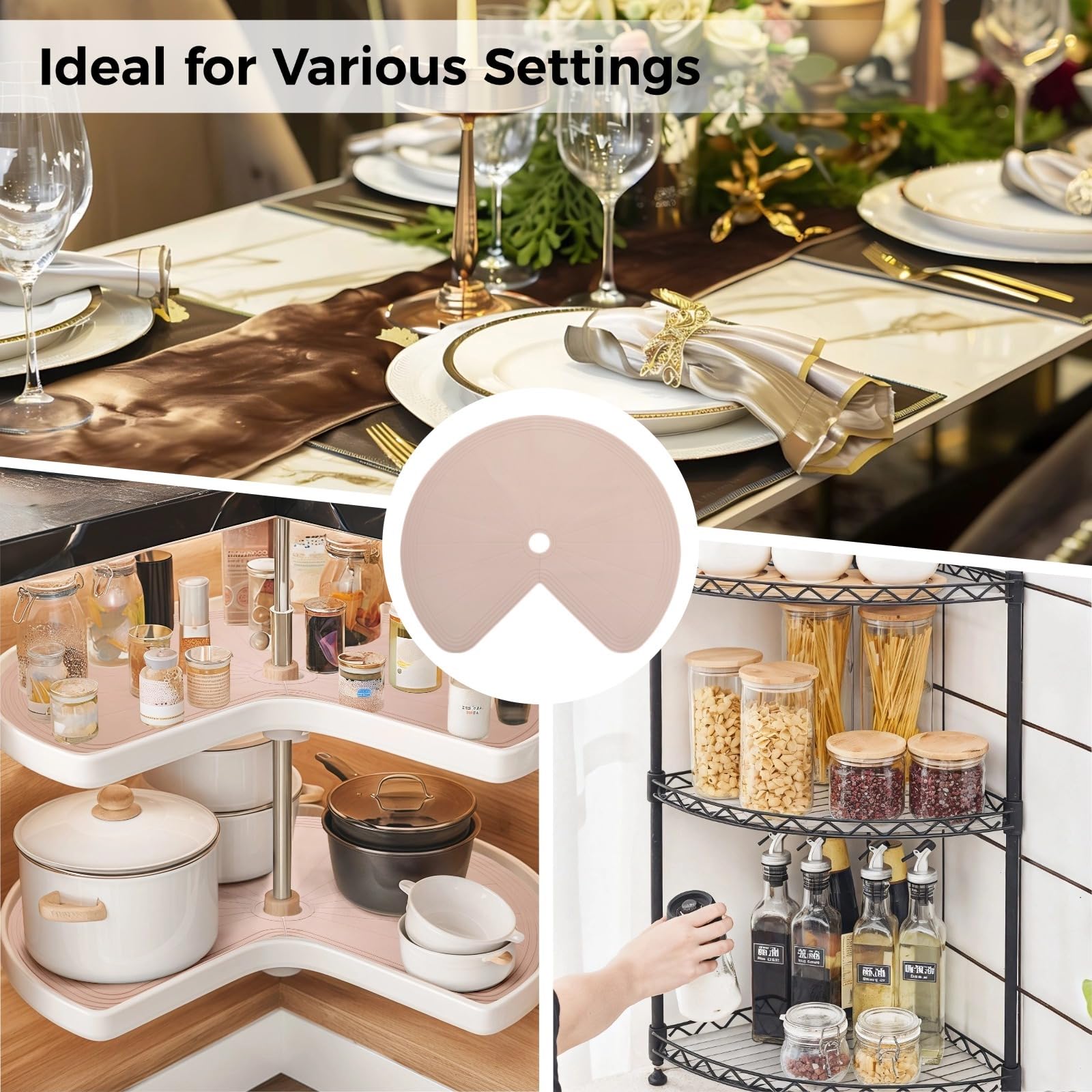 Lazy Susan - Juego de 2 alfombrillas de silicona antideslizantes para organizar tartas de dos niveles con corte de pie perezoso Susan, esteras de protección contra el calor para frigoríficos
