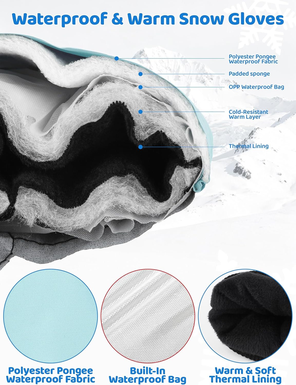 Kids Winter Gloves Waterproof Snow Ski Gloves for Boys Girls Warm Adjustable Accessories for Cold Weather - Image 2