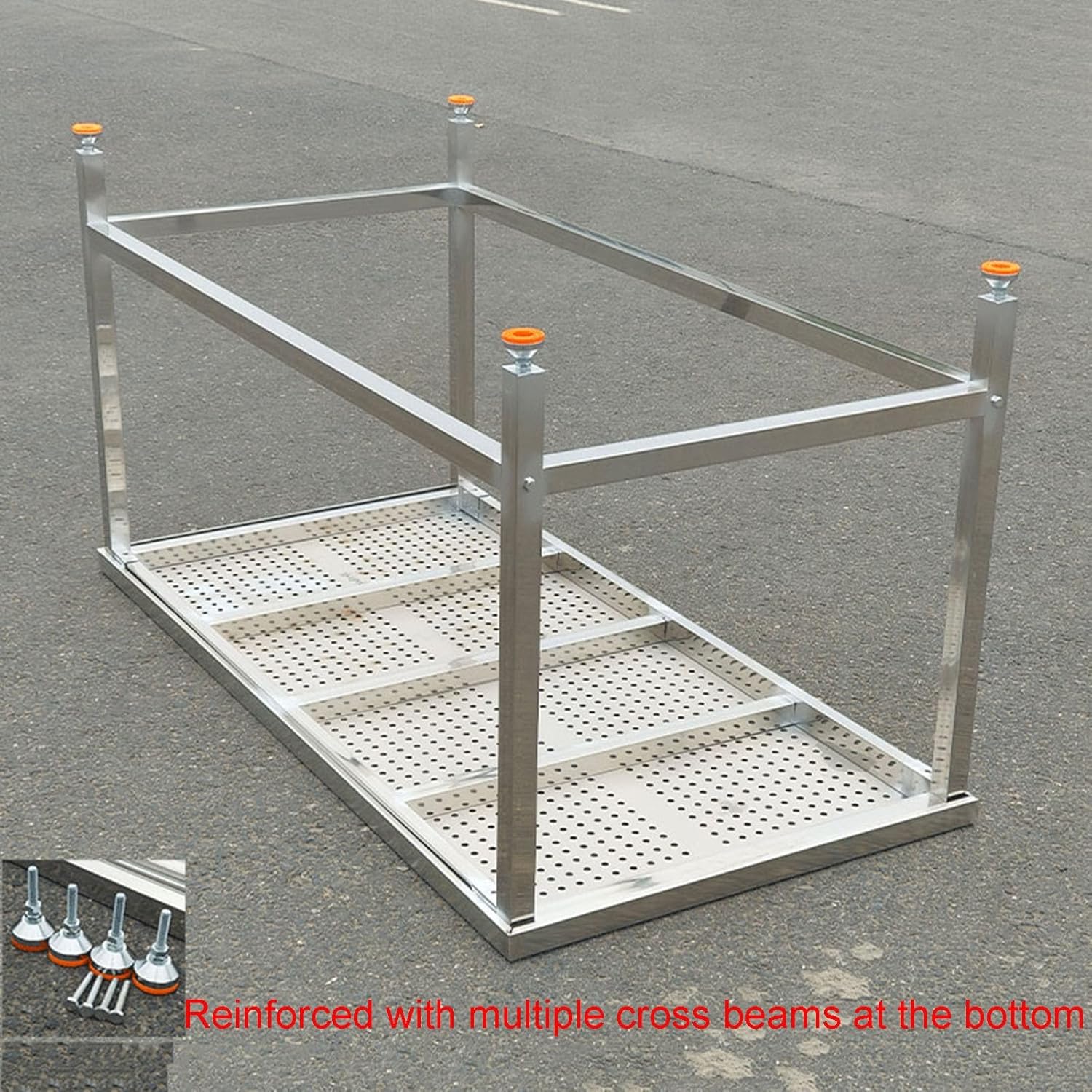 Thickened 304 Stainless Steel Work Table H80cm Adjustable Non-Slip Base Feet Workbench Multi-Hole Heat Dissipation Perforated Tables for Machine Rooms