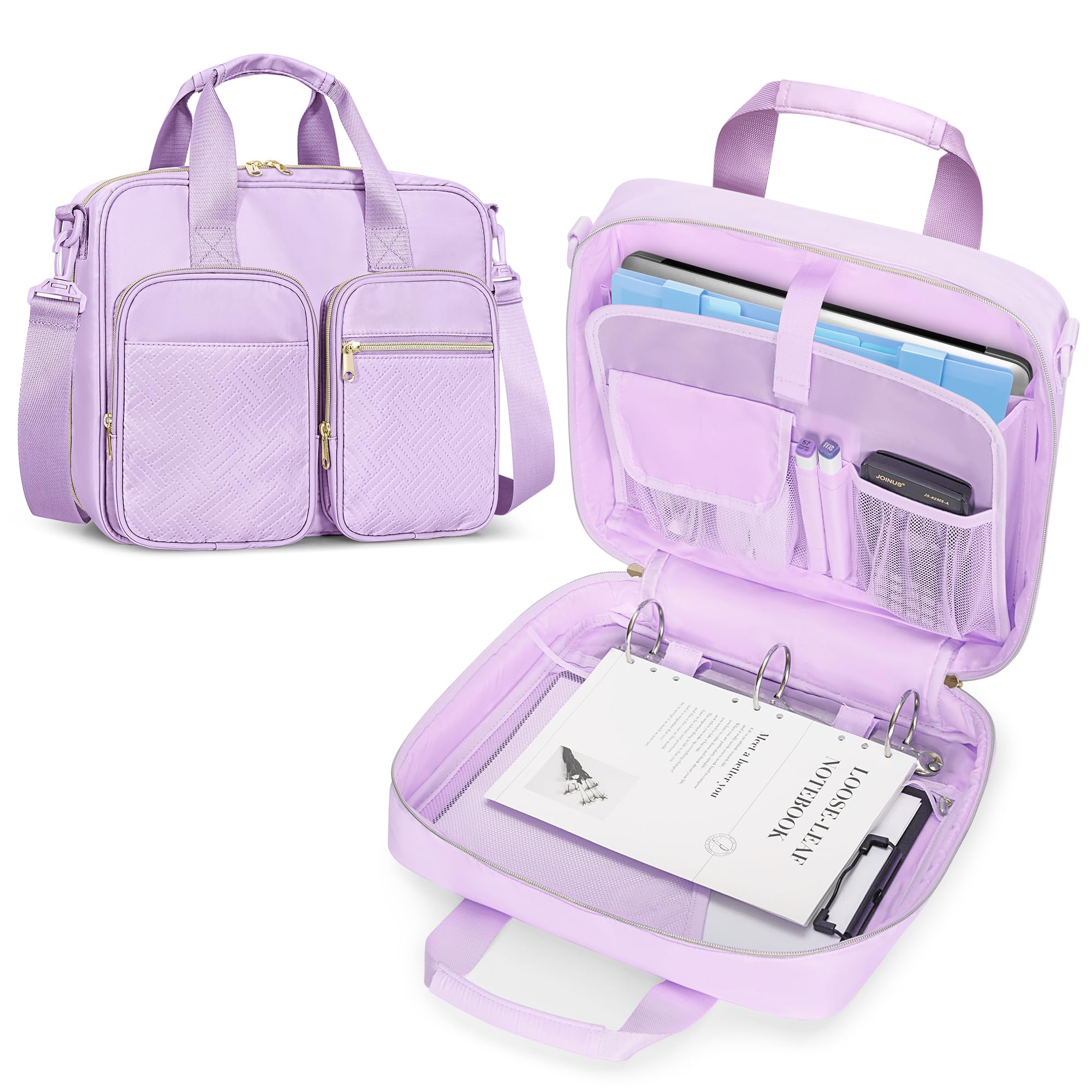 Raccoglitore a 3 anelli con cerniera, 5 cm, con tracolla, per laptop da 13 pollici e 500 fogli, viola (solo borsa vuota)