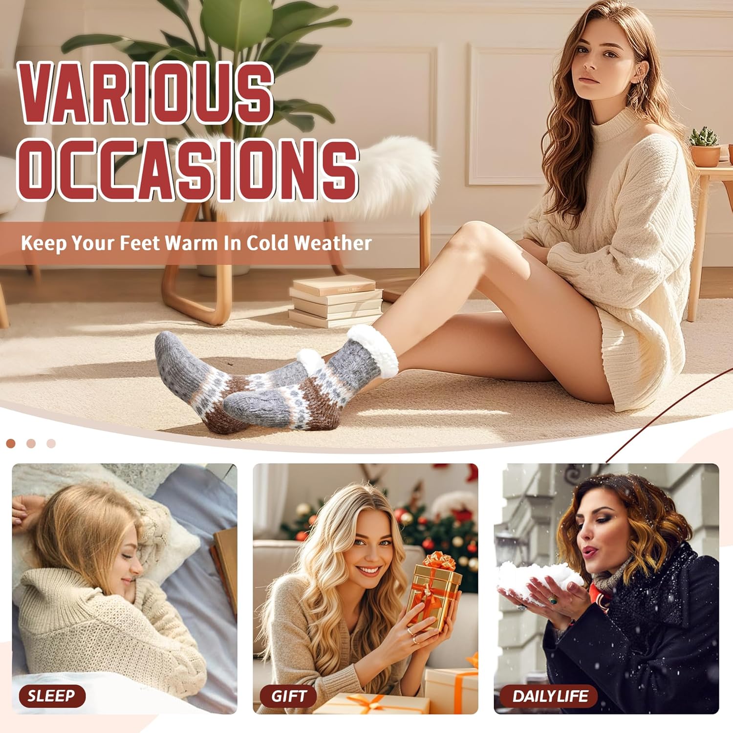 DoSmart Women Slipper Socks Non Slip Fluffy Winter Warm Thick Thermal Cozy Cabin Soft Fleece Home Grips Socks - Image 6