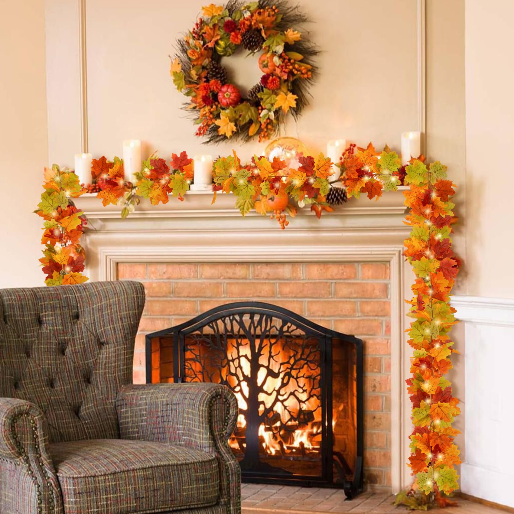 Ghirlanda Artificiale Foglia D'acero Autunno Porta Di Halloween