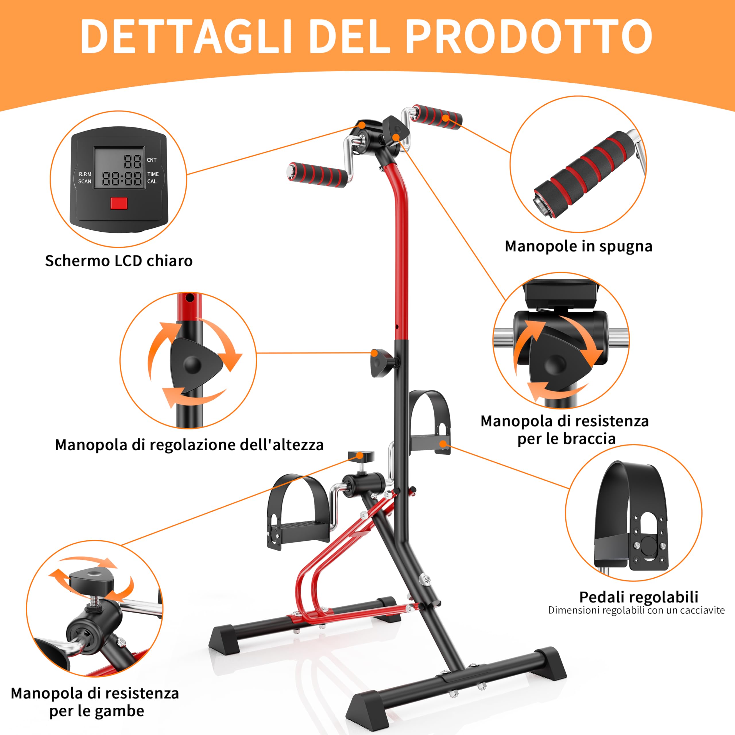 Pedaliera per Braccia e Gambe da Divano e Poltrona con Schermo LCD, Mini Bike Ginnastica Passiva Cyclette Manubrio Display Bici da Camera Casa Home Gym