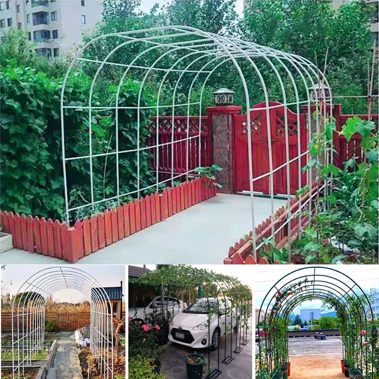 Łuk ogrodowy z kraty, metalowy łuk ślubny, pergola, regulowana długość i wysokość do ogrodnictwa, kratki, pnącza, stojak na łuk, dekoracja weselna biała