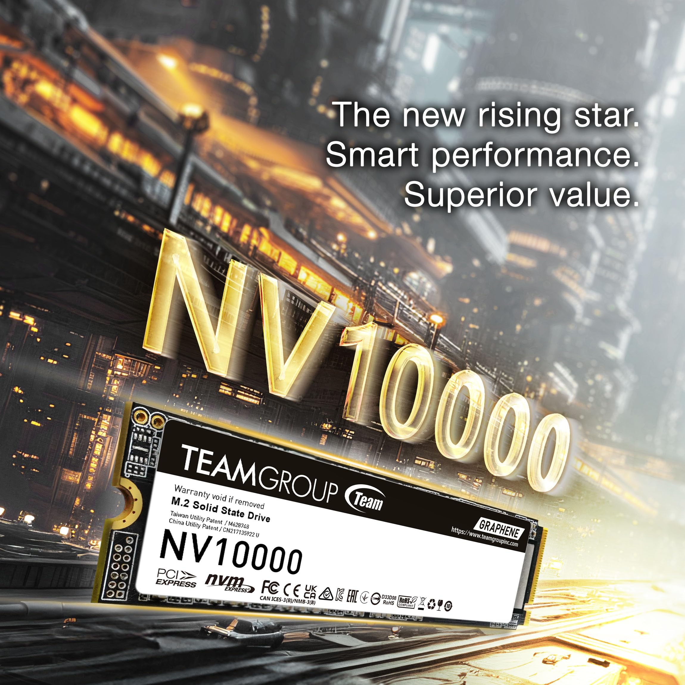TEAMGROUP NV10000 2TB SLC Cache NVMe PCIe 5.0 Gen5x4 M.2 2280 SSD pour ordinateur portable Vitesse de lecture/écriture jusqu'à 10 000/8500 Mo/s TM8FGP002T0C101