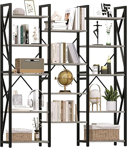 GAOMON Estantería triple ancha de 5 niveles, estantería de 70.8 pulgadas de alto con 14 estantes abiertos, estantes industriales grandes y