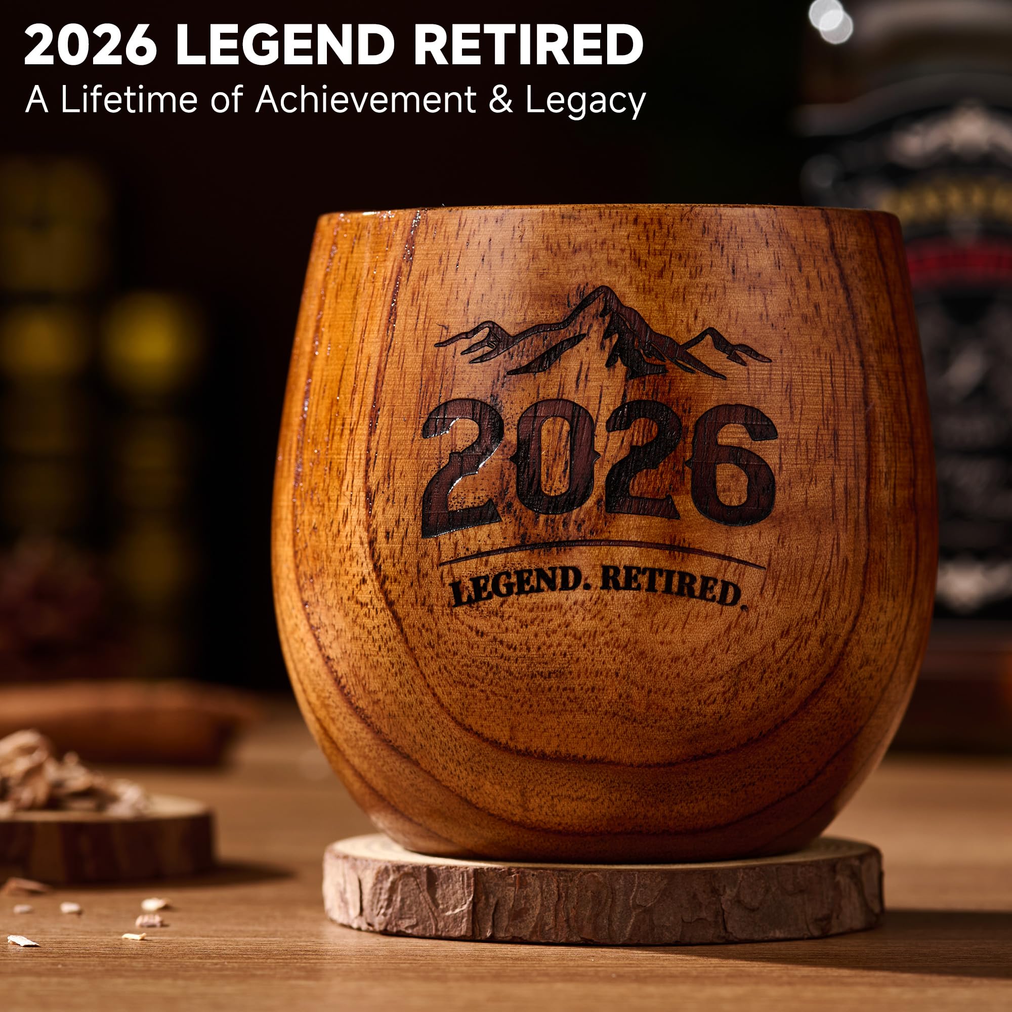 ComboJoy Regalos de jubilación para hombres – Juego de vasos de whisky de madera grabados Bourbon con caja de regalo, bandeja de hielo y pinzas | Regalo único para papá o marido