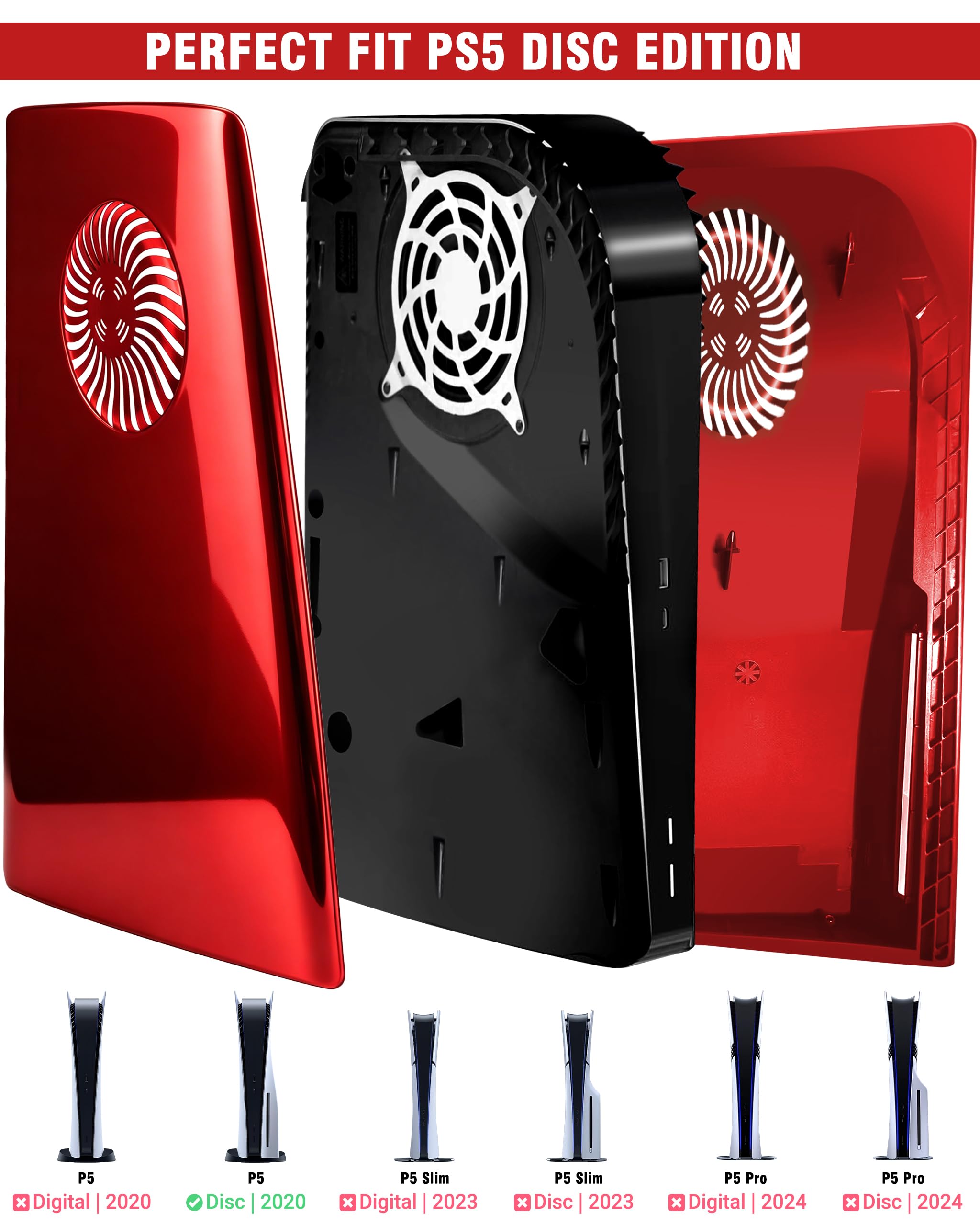 Joso Glossy Style Faceplate per PS5 Disc Edition, cover Skin Fit per console PS5 (CD-ROM) con raffreddamento Vent, piastre per accessori PS5