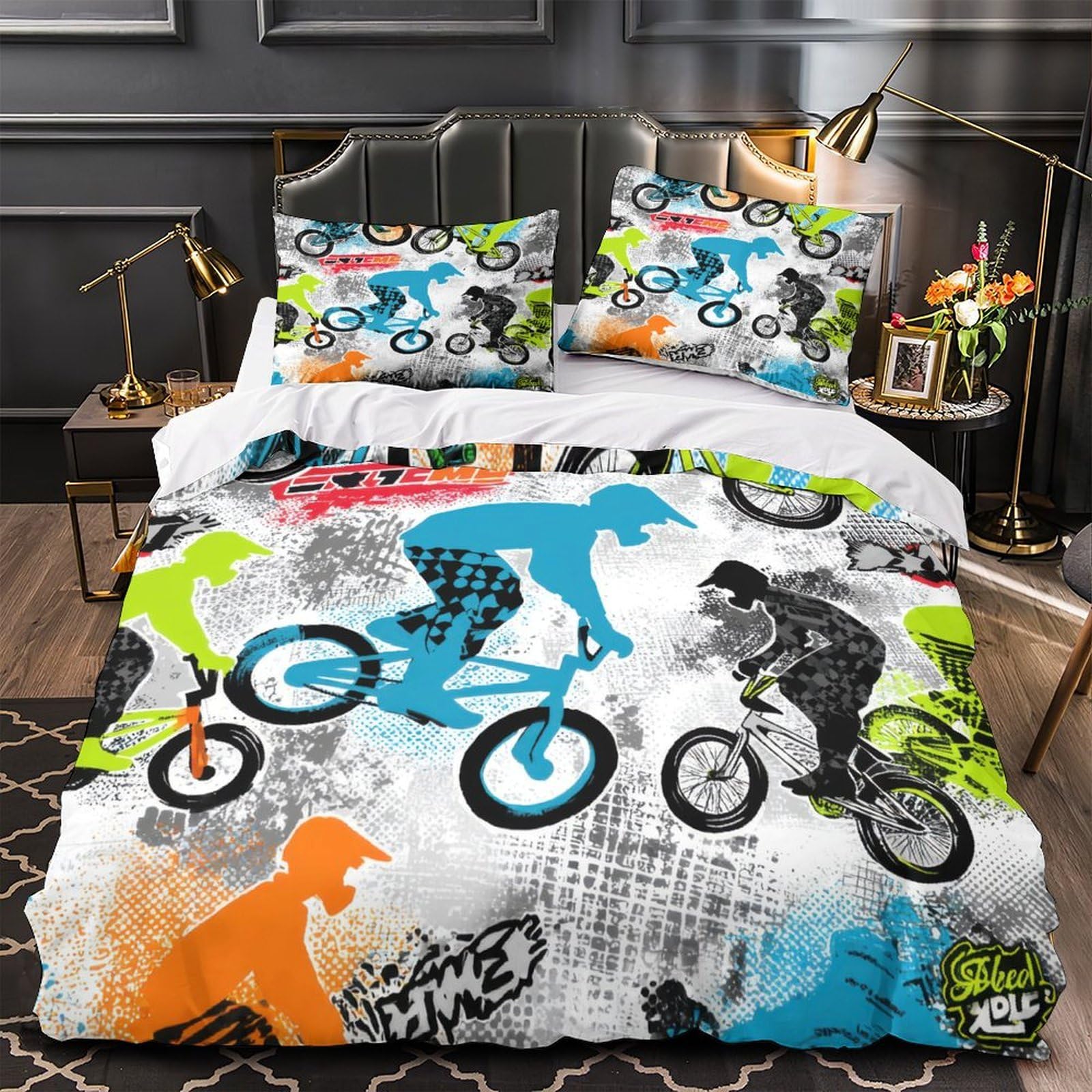 Parure de lit BMX 140x200 housse de couette microfibre hypoallergénique respirante lit 1 personne
