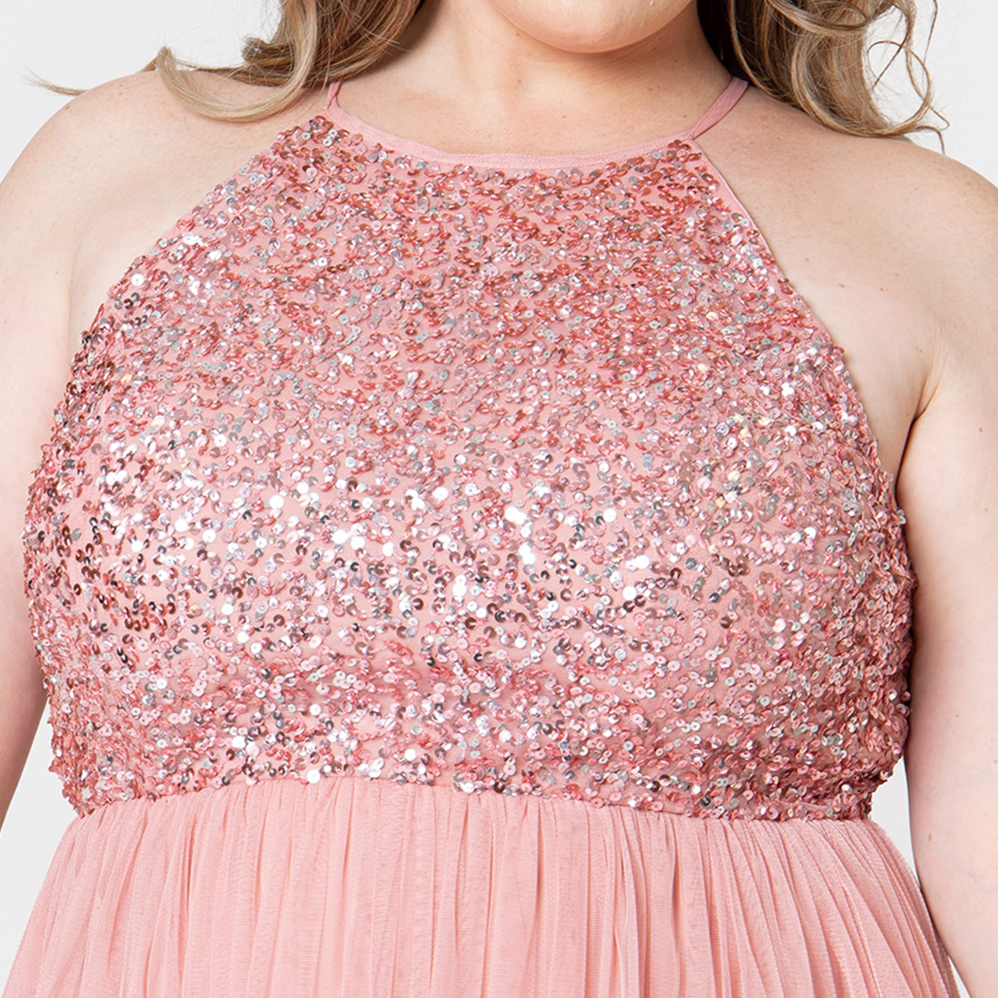 Maya Deluxe Sukienka druhny damski Maya Embellished Halter Neck Pink Maxi Dress