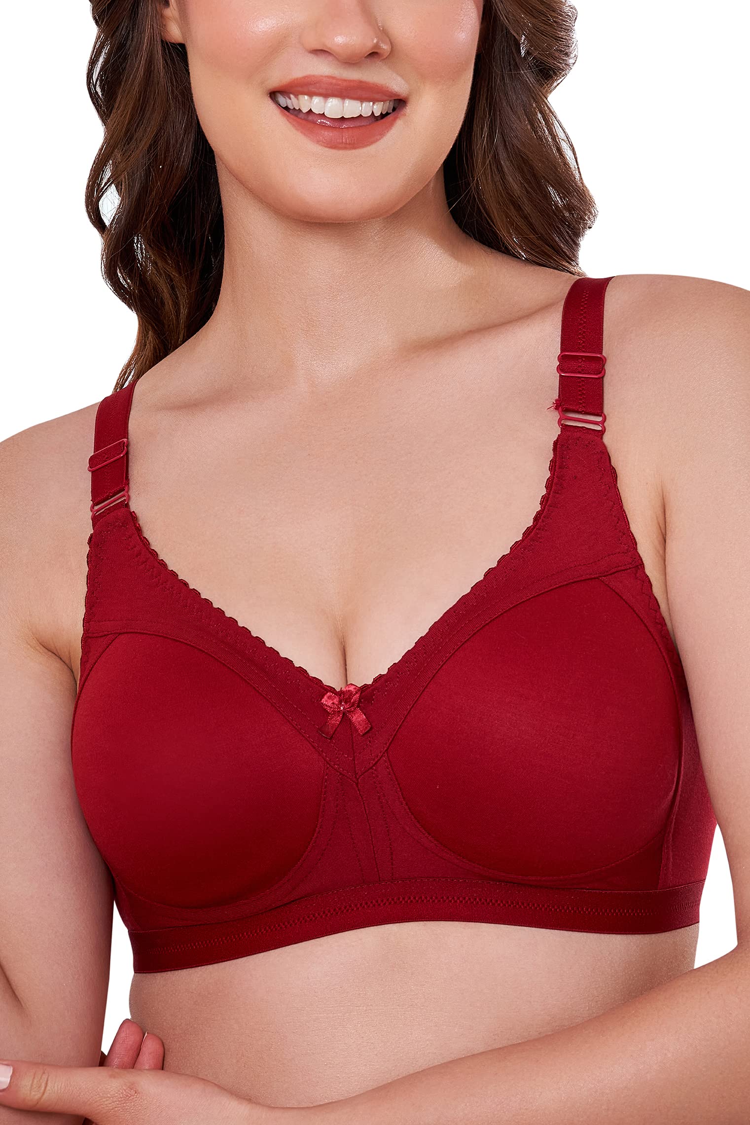 maroon 407 Full Support M-Frame Minimiser Spacer Cotton Blend Bra for Women Non-Wired, Non-Padded, Full Coverage Seamless T-Shirt Bra-picture-13
