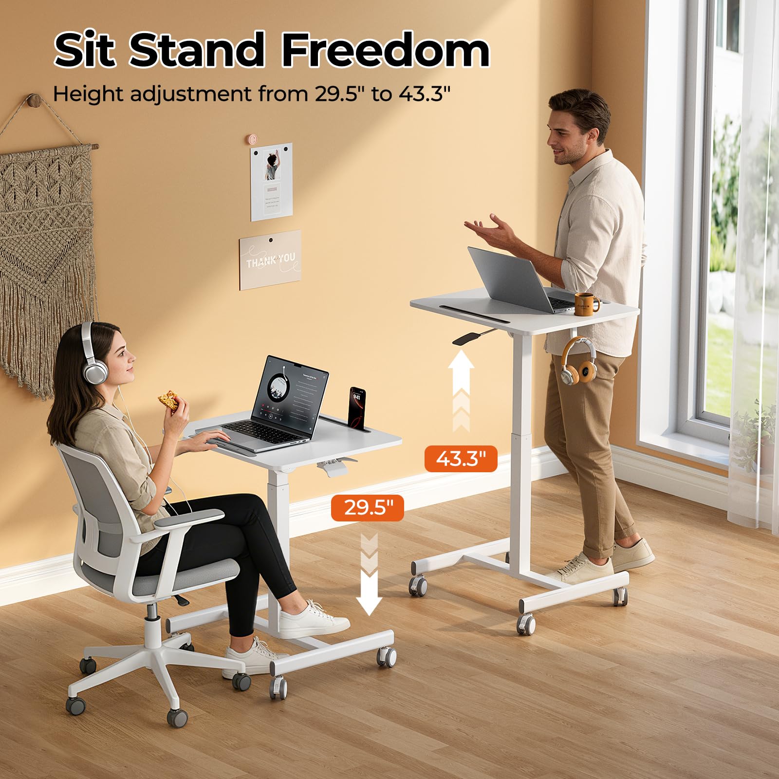 JOY worker Mobile Standing Desk 23 6 x 20 5 Small Rolling Laptop Cart with 90 Tiltable Desktop — view 4