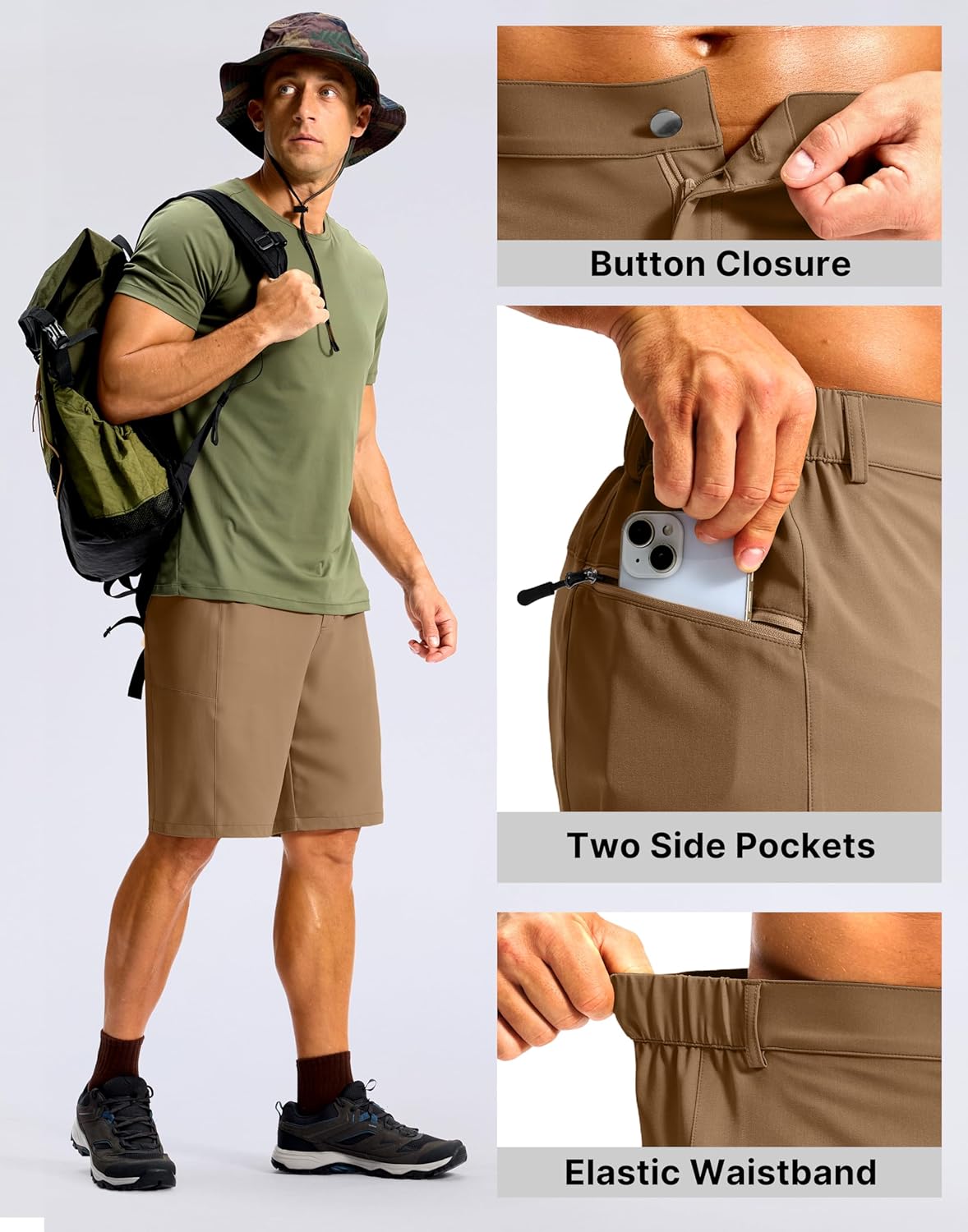 G Gradual Men's Casual Shorts 9" Lightweight Hiking Golf Zipper Pockets Stretch - Image 4