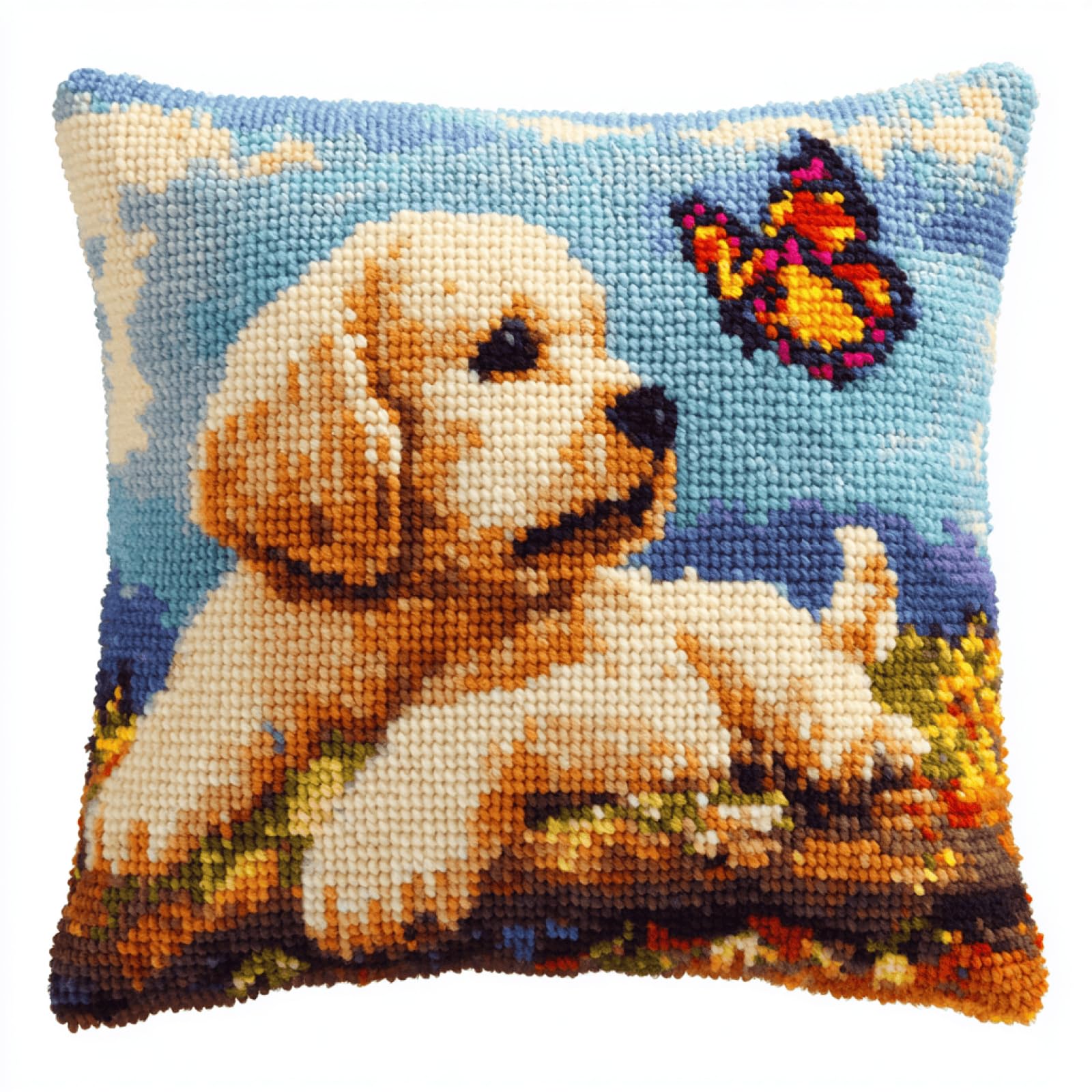 kitphoenix Latch Hook Cushion Kit for Adults Puppy Butterfly