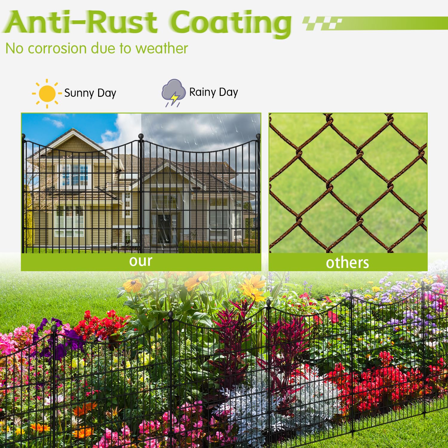 Dekorativer Gartenzaun Aus Metall – 81,3 Cm Hoch, 7,2 M Lang, 10 Teile, Rostfrei