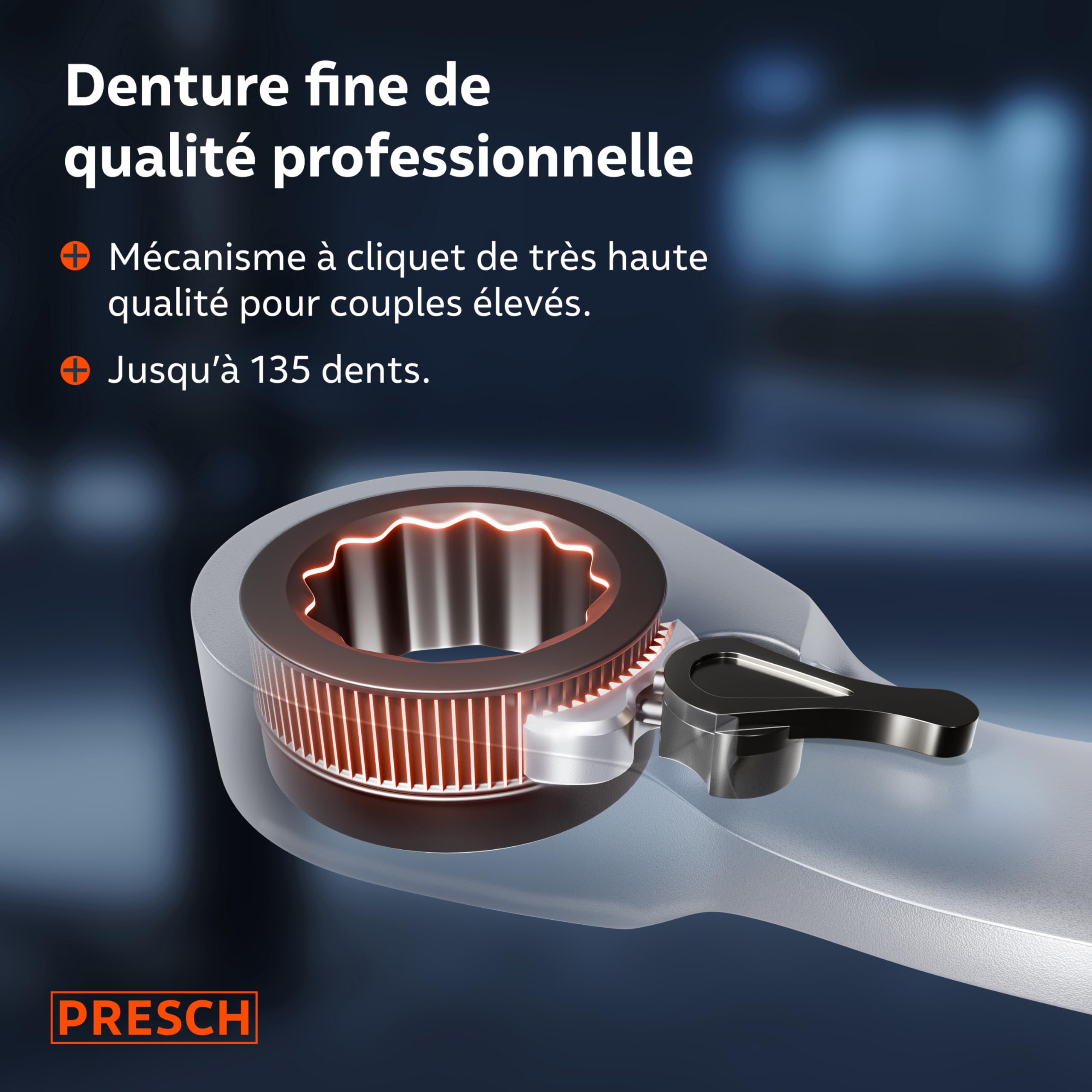 PRESCH Clés à cliquet réversibles 20 pcs 6-32mm avec sacoche 135 dents robustes