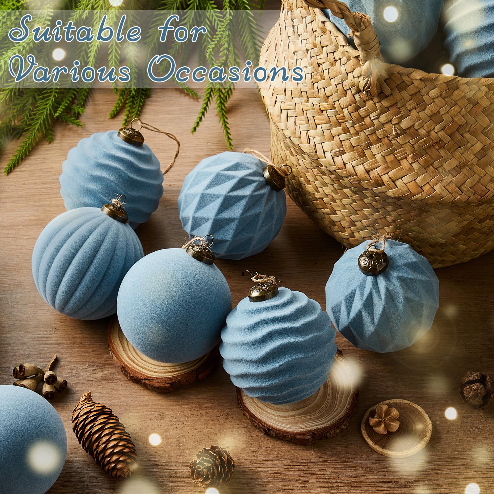 12 palline di Natale in velluto profumate alla rinfusa con profumo invernale di abete floccato, palline per albero di Natale, palline da appendere, per Natale, vacanze, casa, cortile, decorazioni (blu