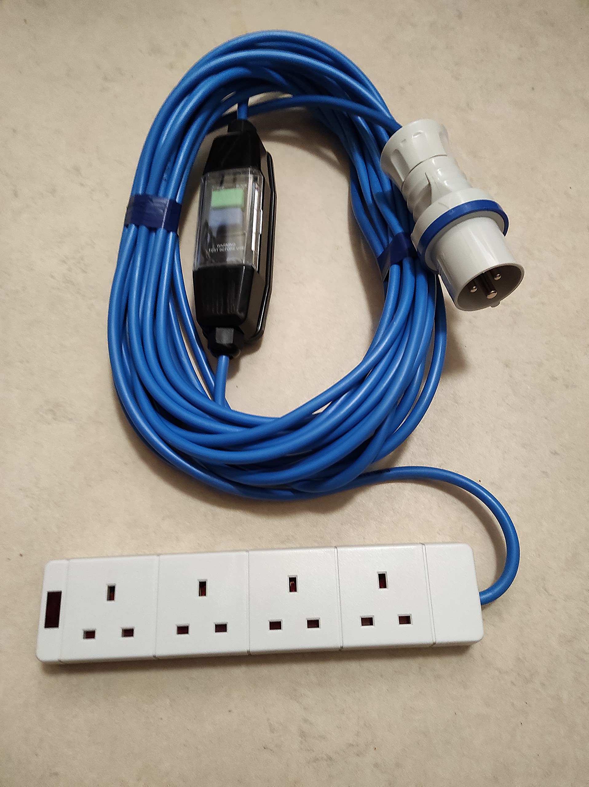 10m Orange Caravan Hook Up/Extension lead 1.5mm 16 Amp Blue Plug, In