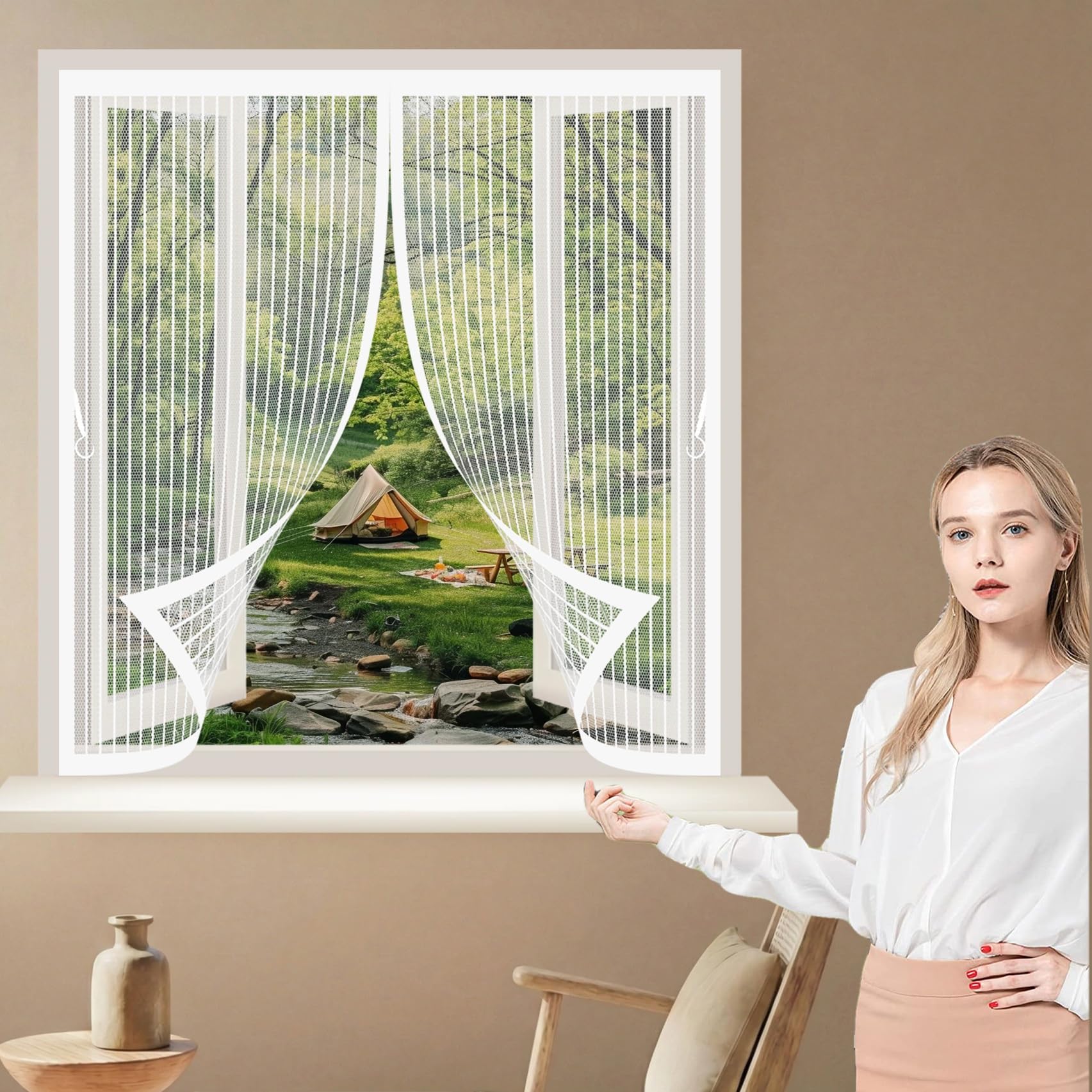 Magnetvorhang 170 x 165 cm Ohne Bohren mit Starken Magneten Selbstschließend, Kratzfest, Stärkere Magneten Magnetische Moskitonetz Vorhang für Alle Türen Und Fenster, Weiß