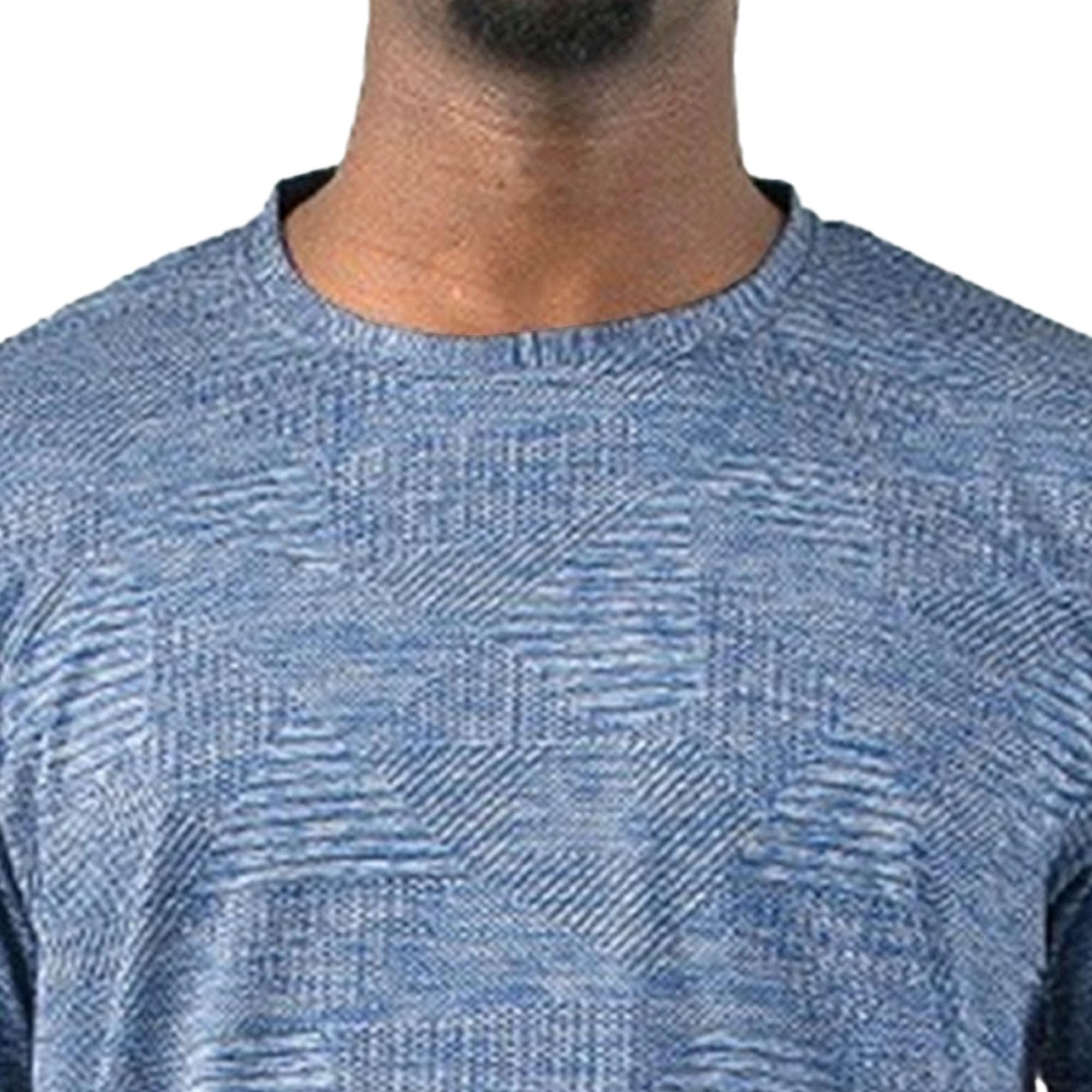 Men's Short Sleeved Round Collar T-Shirt Quick-Drying Breathable Cool Loose Tops Summer Cozy Jogging Jacquard Shirt (Blue,3X-Large)