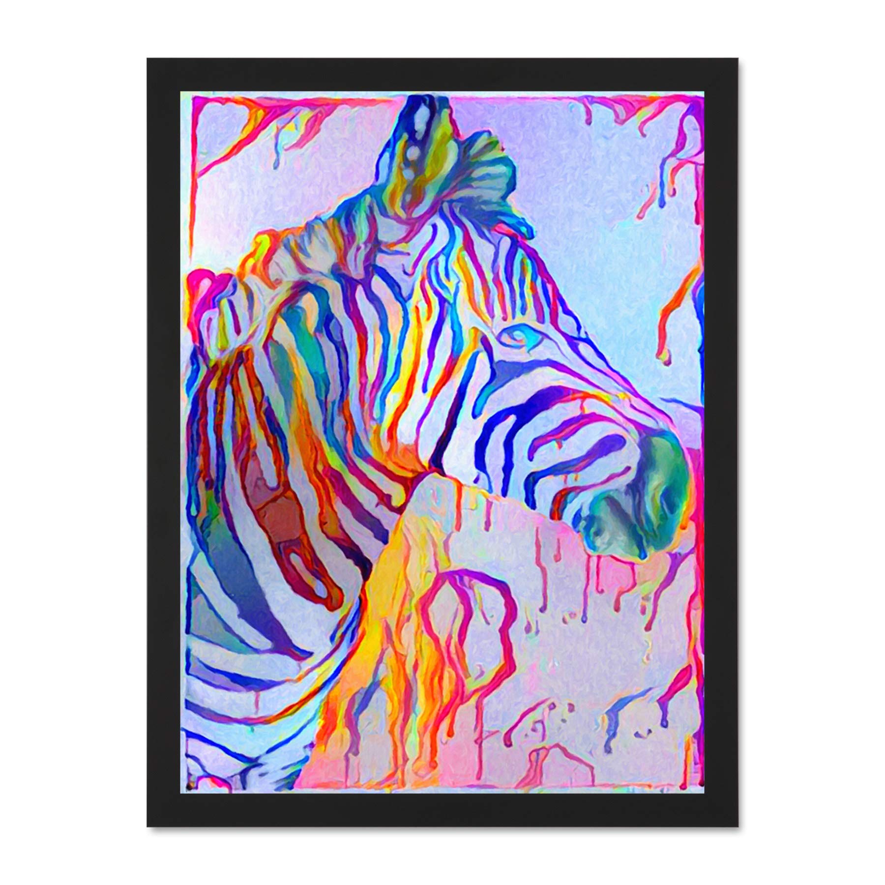 Rainbow Zebra Painting Large Framed Art Print Poster Wall Decor 18x24 inch