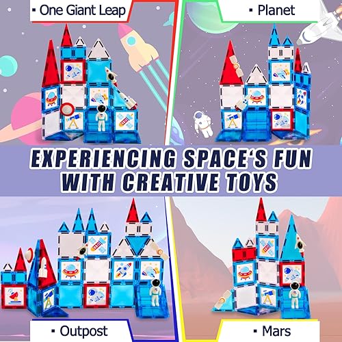 Miniatura 7 de Azulejos magnéticos  Juego de 58 bloques de construcción con imanes espaciales  Juguetes sensoriales de viaje para niños pequeños  Juguetes de