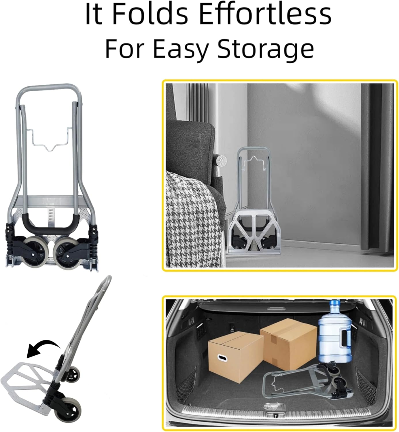 Stair Climbing Cart, Folding Hand Truck Dolly with Silent Wheels - 165LB Stair Cart Climber Heavy Duty Portable Dolly for Apartment Moving, Groceries, Travel, Home  Office