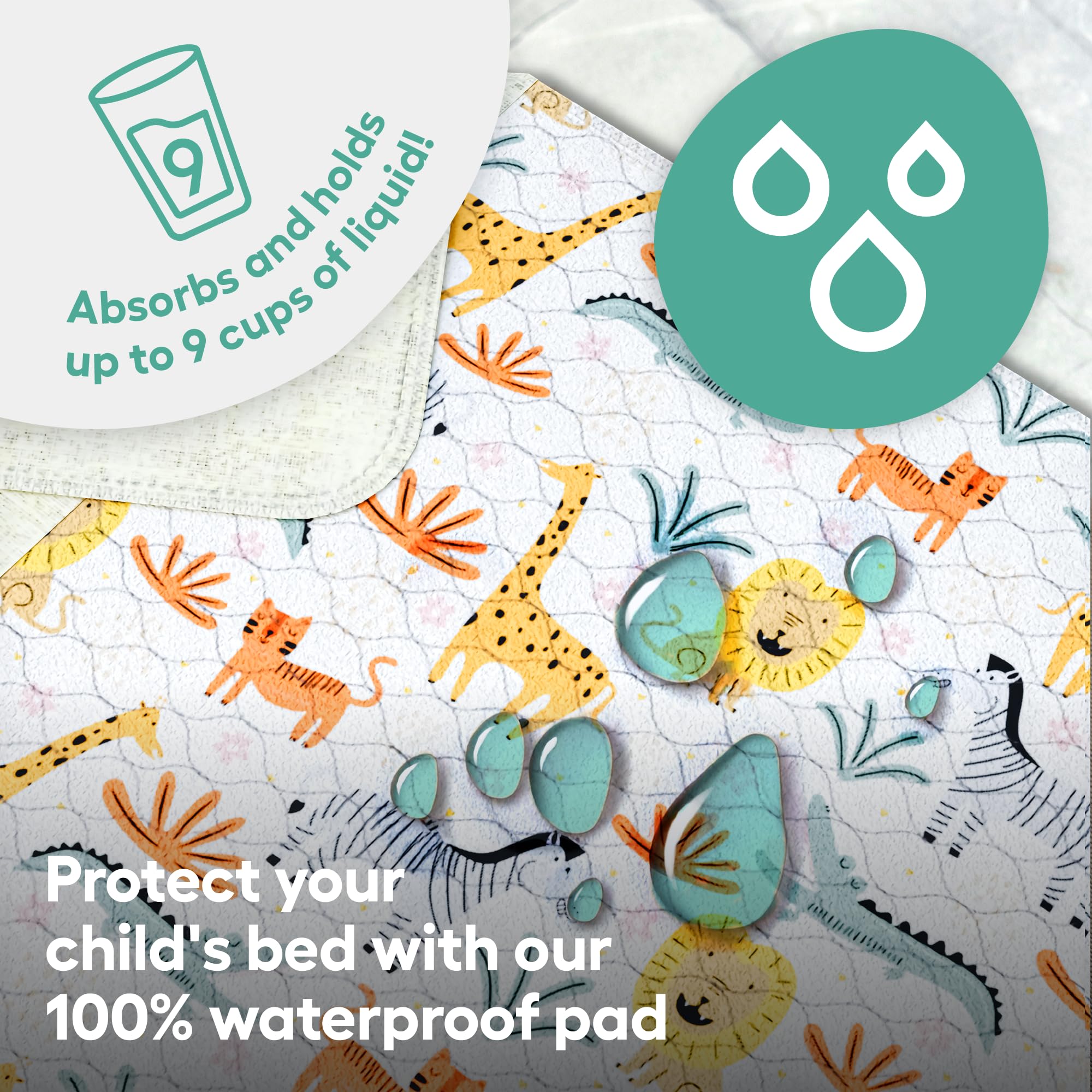 Manowie Potty Training Bed Pads, Safari Animals, Single - Image 3