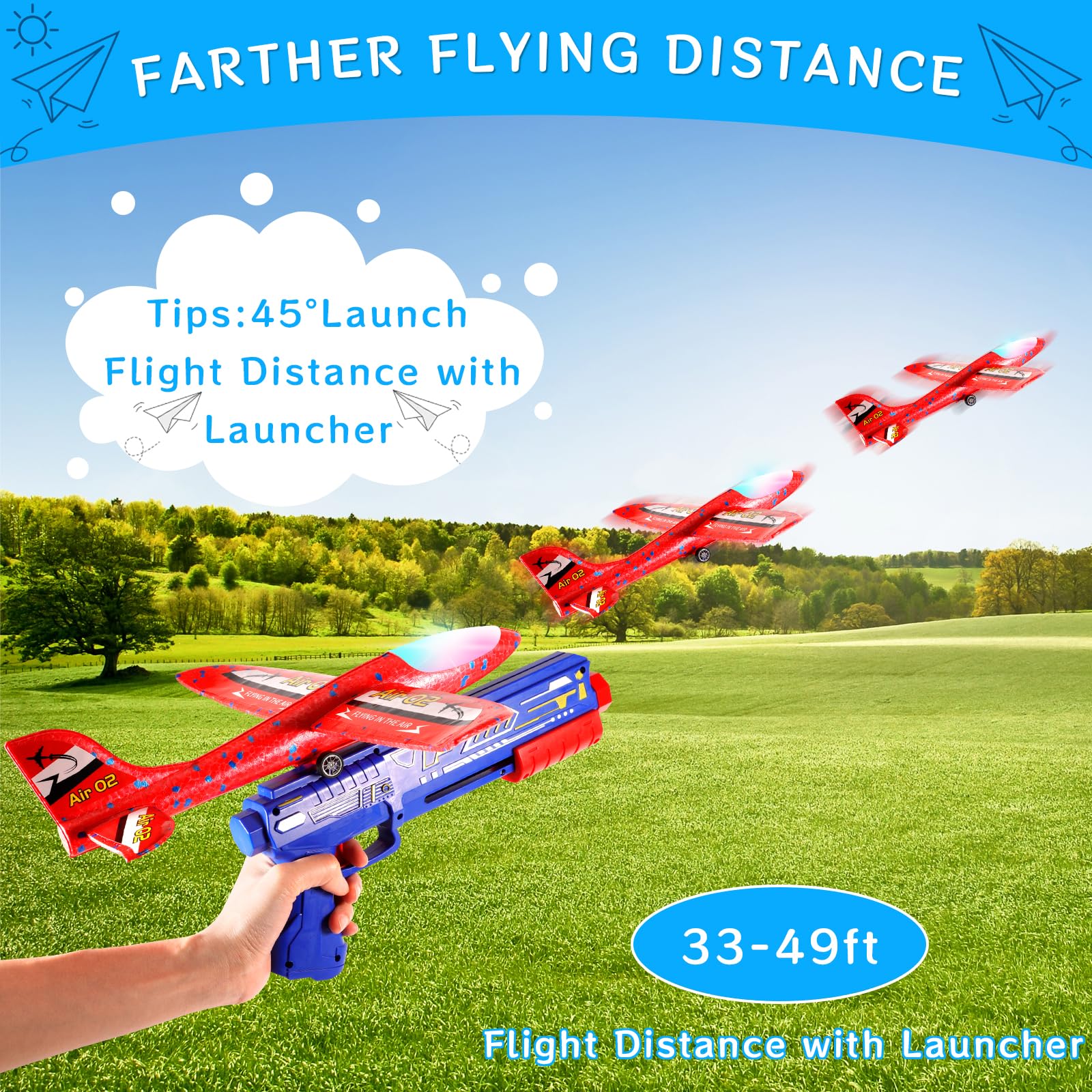 Avion Jouet En Polystyrène Avec Pistolet Catapulte | Planeur Pour Enfants 3-12 Ans | Jeu D’extérieur & Intérieur