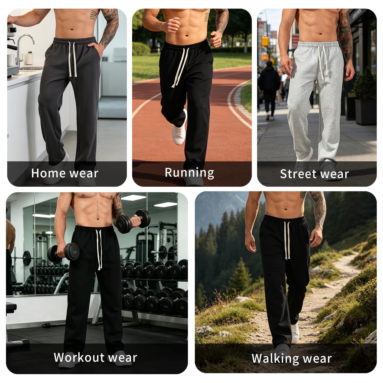 SHAGGA Pantaloni della tuta da uomo con orlo aperto dritto e cintura elastica con tasche per corsa, palestra, allenamento