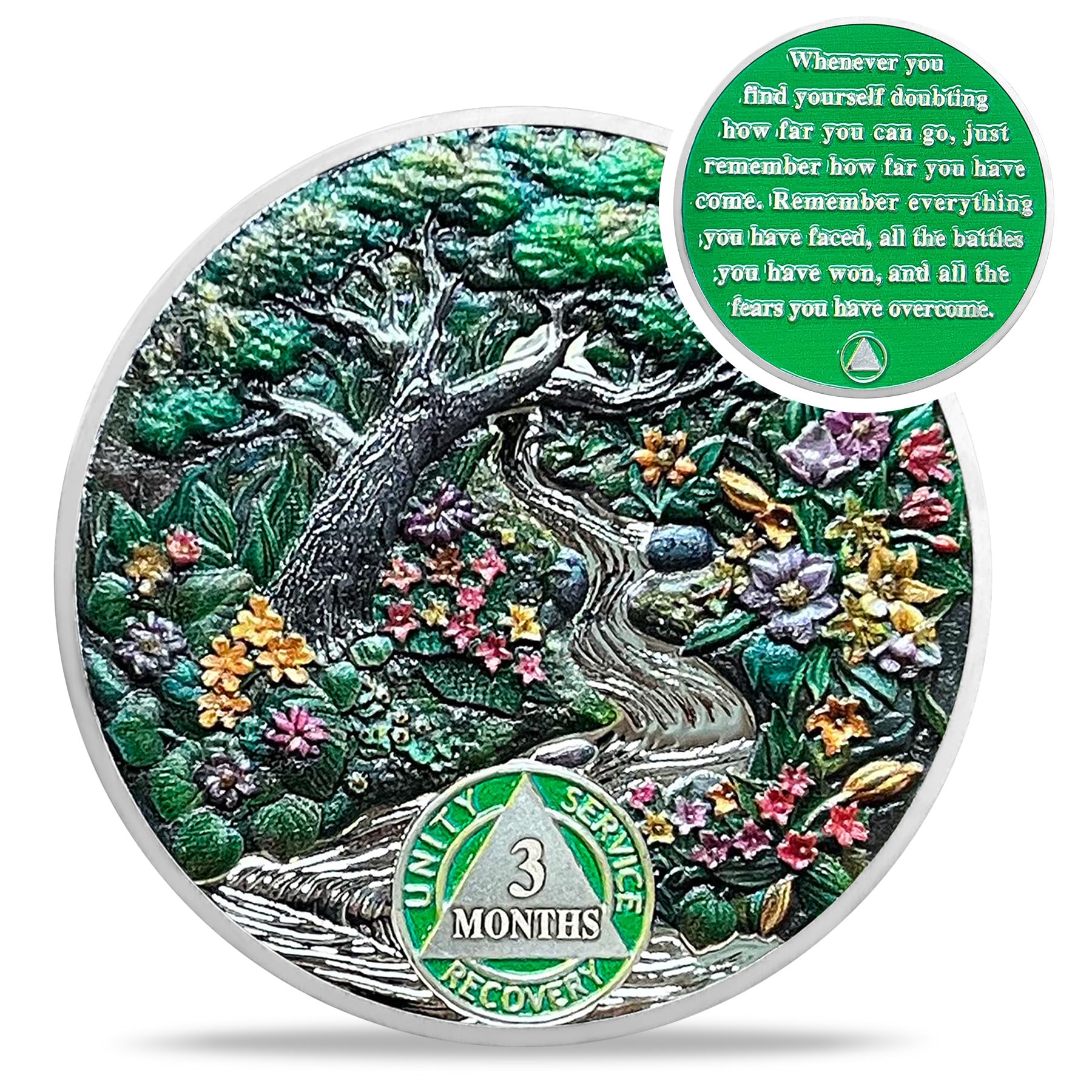 3 Month Sobriety Coin - Recovery Seasonal Landscapes AA Coins - Spring NA HA AA Chips and Medallions - 1-12 Month Clean and Sober Narcotics Alcoholics Anonymous Gifts for Men Women