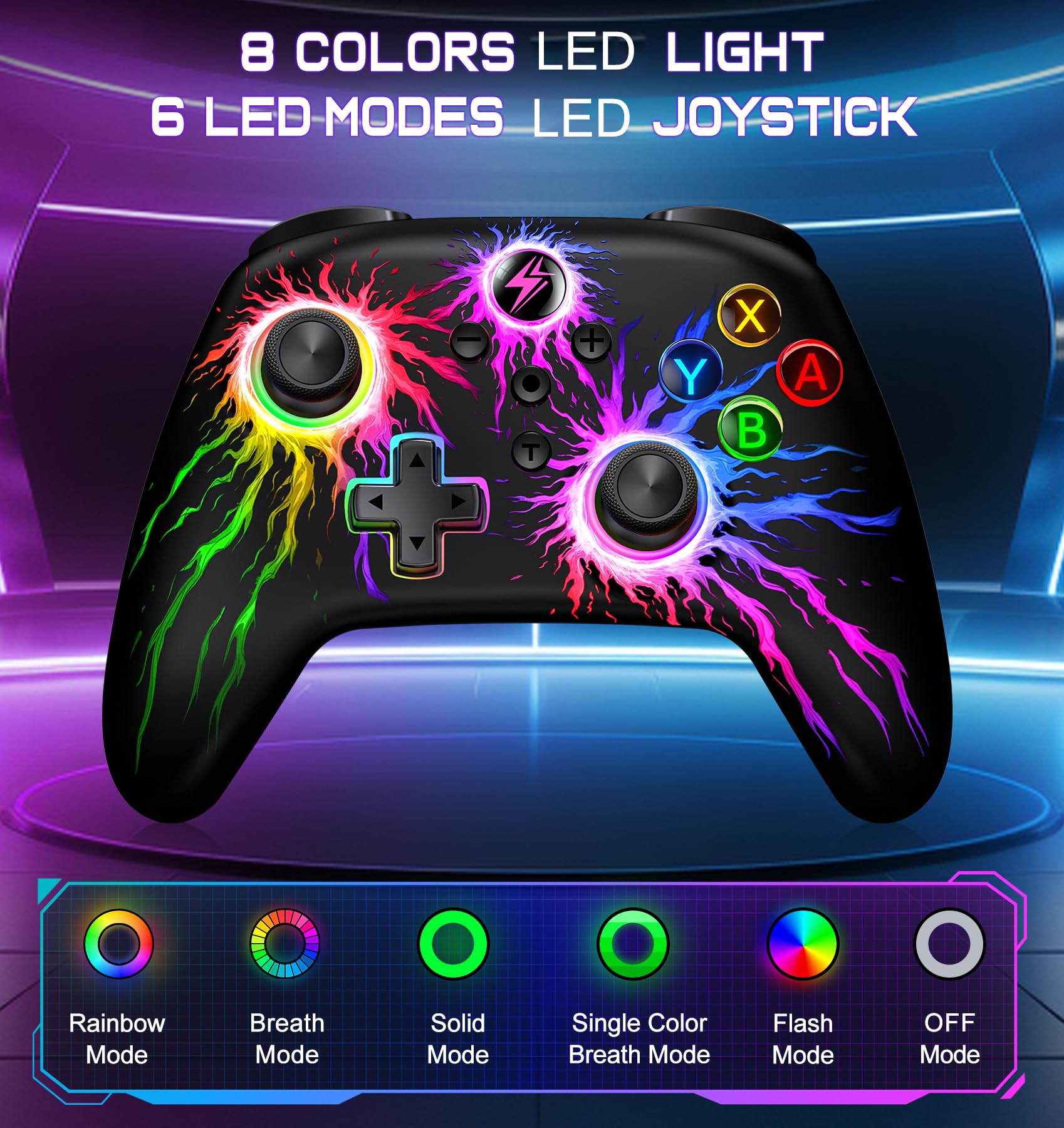 Controller wireless per Nintendo Switch Controller/Switch Lite/OLED, RGB Switch Pro Controller supporta iOS/Android/PC, Switch Gamepad remoto con Macro/Turbo/Motion Control/Vibrazione/Wake Up