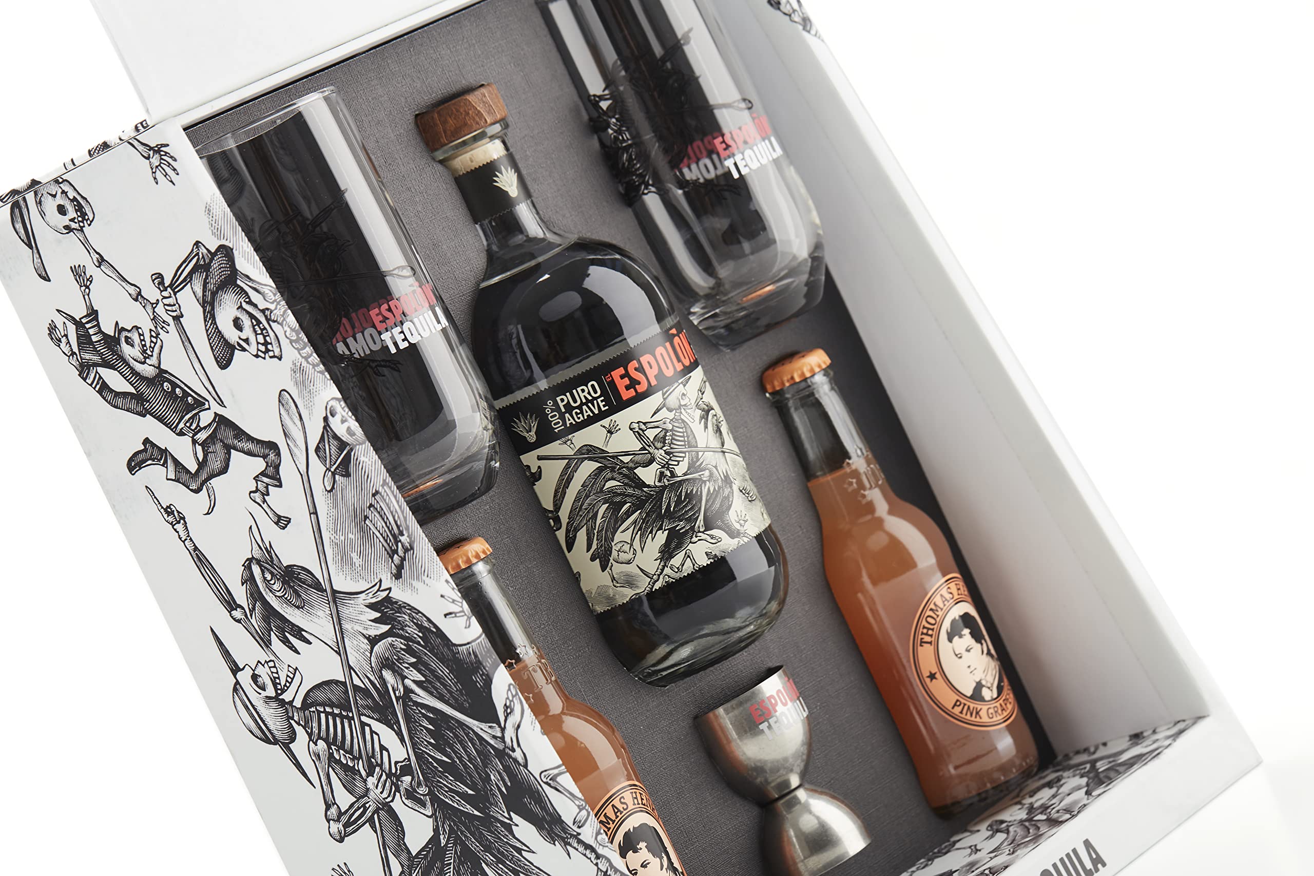 Espolòn Kit Tequila per Paloma: Espolòn Tequila Blanco 70 cl; 2 Bottigliette di Soda al Pompelmo Rosa Thomas Henry 20 cl; 2 Bicchieri Highball e 1 Jigger