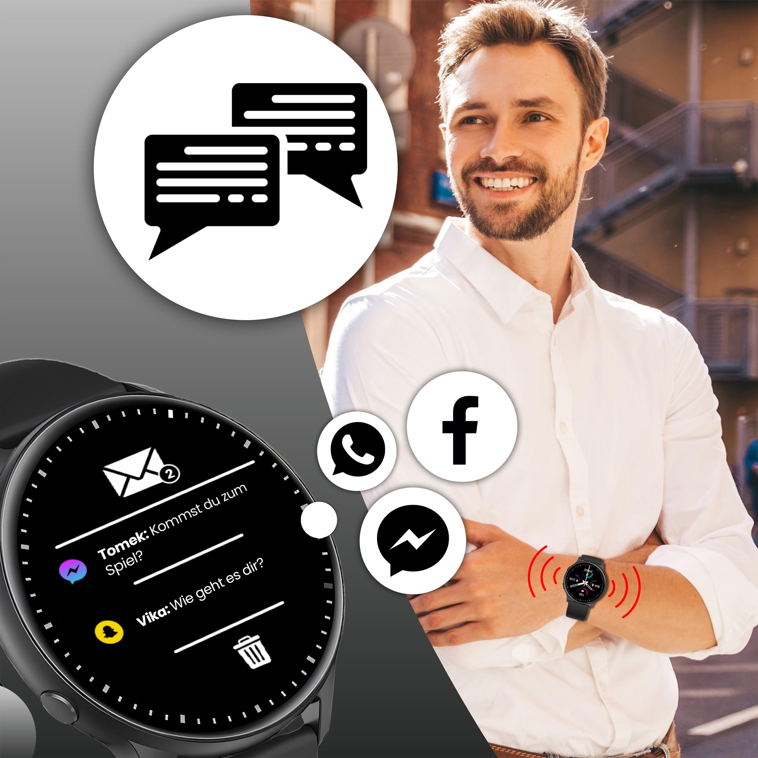 Retoo Montre Connectée Homme Femme 1.3 Pouces Écran Tactile Smart Watch avec Bluetooth 5.0 IP68 Étanche Fitness Montre 140mAh Tracker d'Activité Moniteur de Sommeil Podomètre Sport Montre Noir