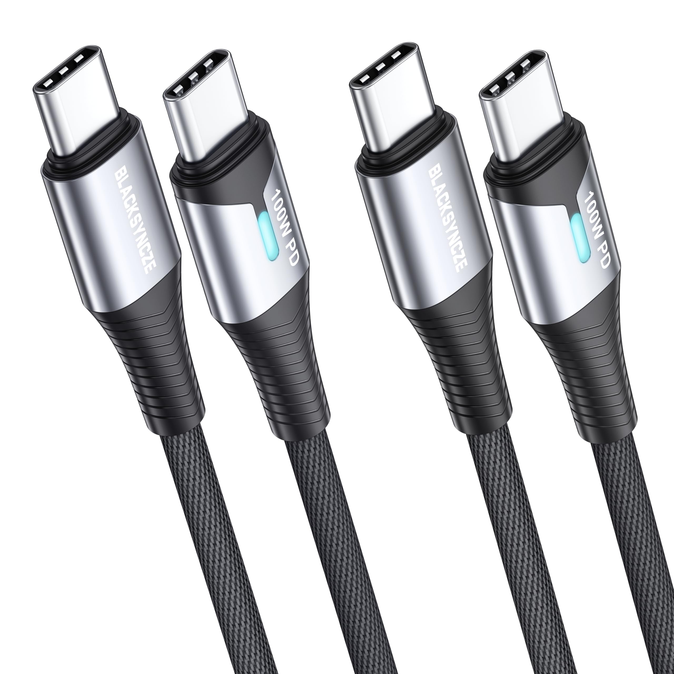 BLACKSYNCZE Cavo USB C USB C [2Pezzi, 2M+2M] 100W 20V/5A Cavo USB Type-C PD Ricarica Rapida Nylon Cavo Tipo C per iPhone 15 Pro Max, Macbook Air, Pad Pro, Samsung Galaxy S23, Huawei, Google Pixel 7