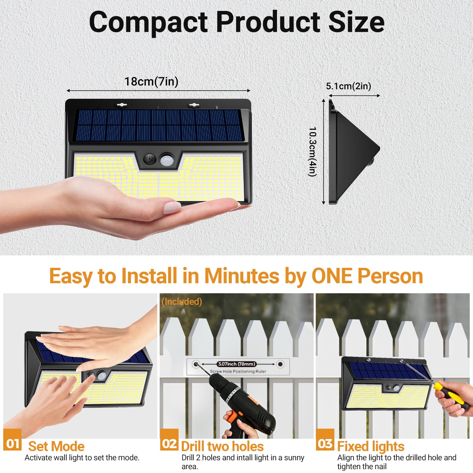 vighep Juego de 4 luces solares de seguridad para exteriores con sensor de movimiento, IP65, impermeables, inalámbricas, luces de pared PIR, para exteriores, jardín, patio, camino (blanco cálido)