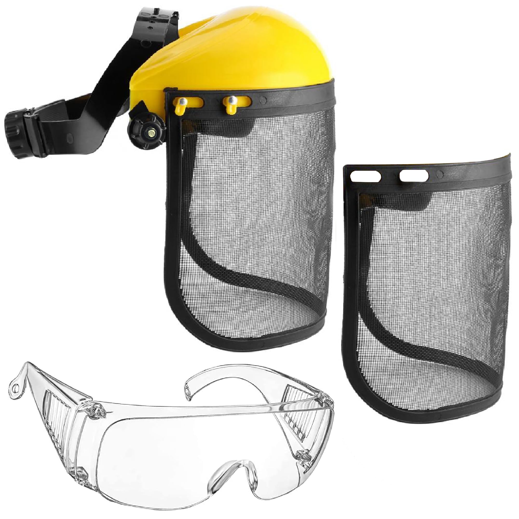 GUSTO Visière Protection Maille Acier Débroussailleuse 2 Pièces | Réglable, Relevable, Protection Visage et Yeux, 1 Cadre avec 2 Visières