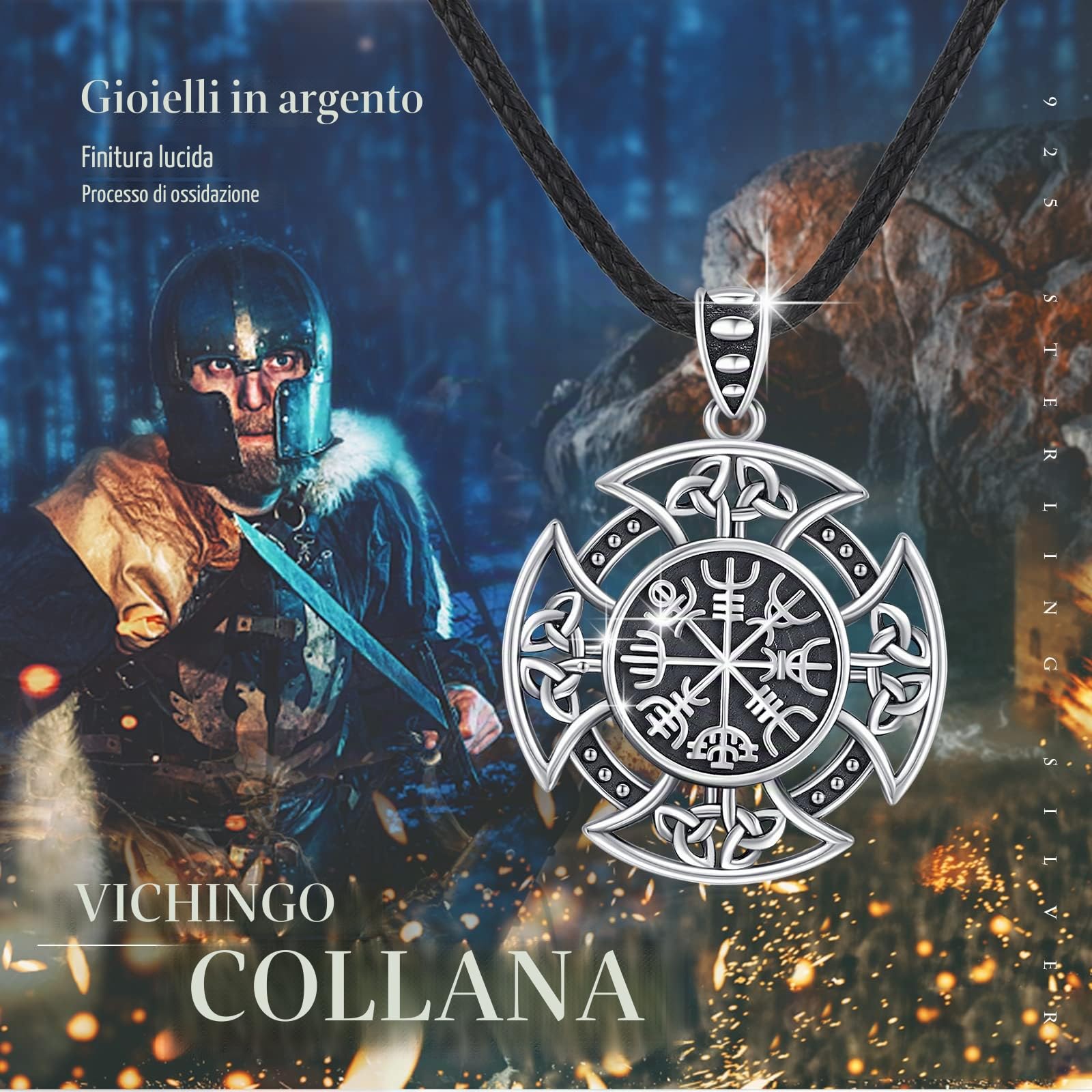 Collana con nodo celtico in argento sterling 925 ViKing, collana a croce, ciondolo vichingo/mitologia nordica amuleto/loto collana amuleto gioielli per uomo donna