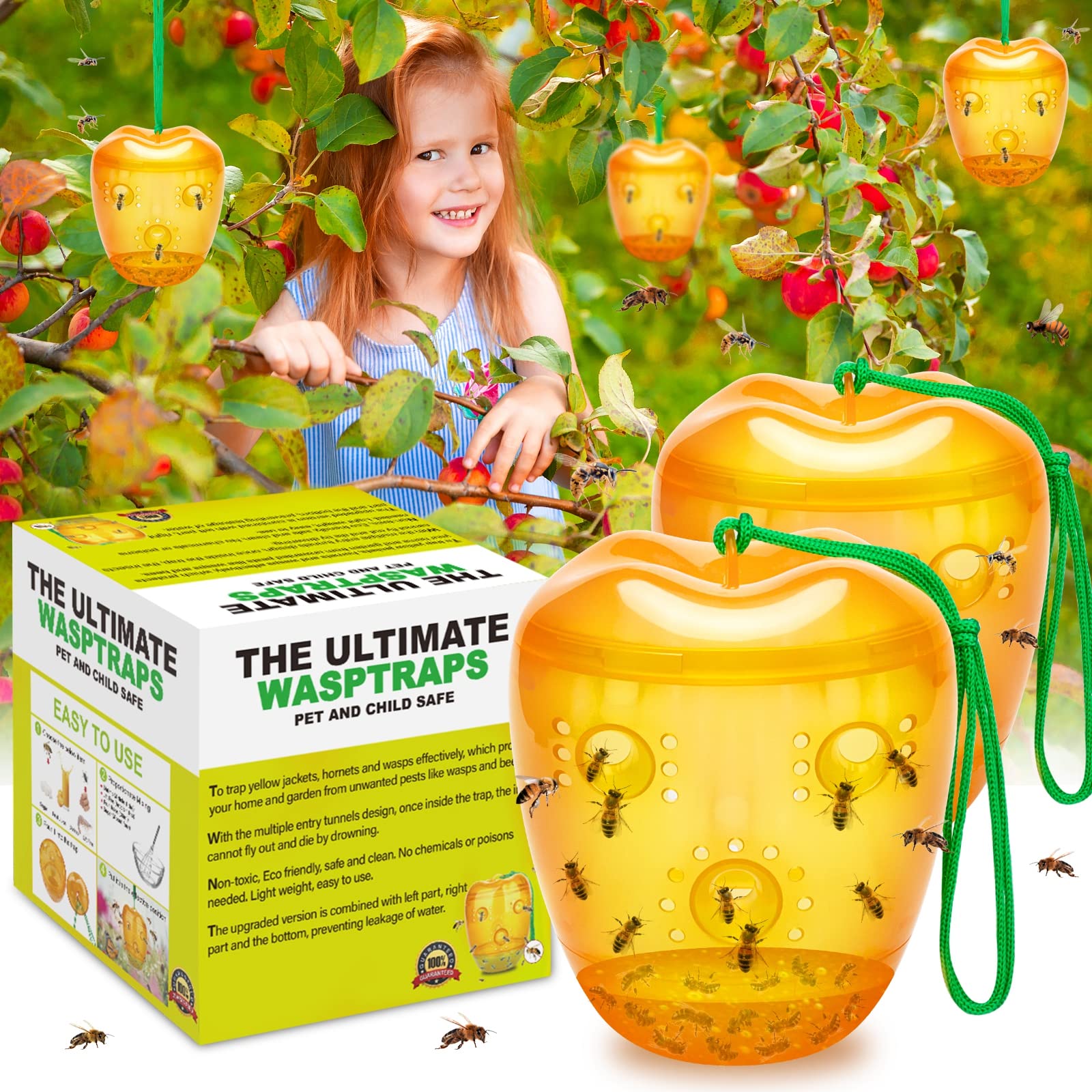 2023 Wasp Trap Outdoor Hanging, Bee Trap for Outside, Hornet Traps, Carpenter Bee & Yellow Jacket Killer for Garden, Insect Traps for Flies and Bugs Pineapple Shape（2 Pack）