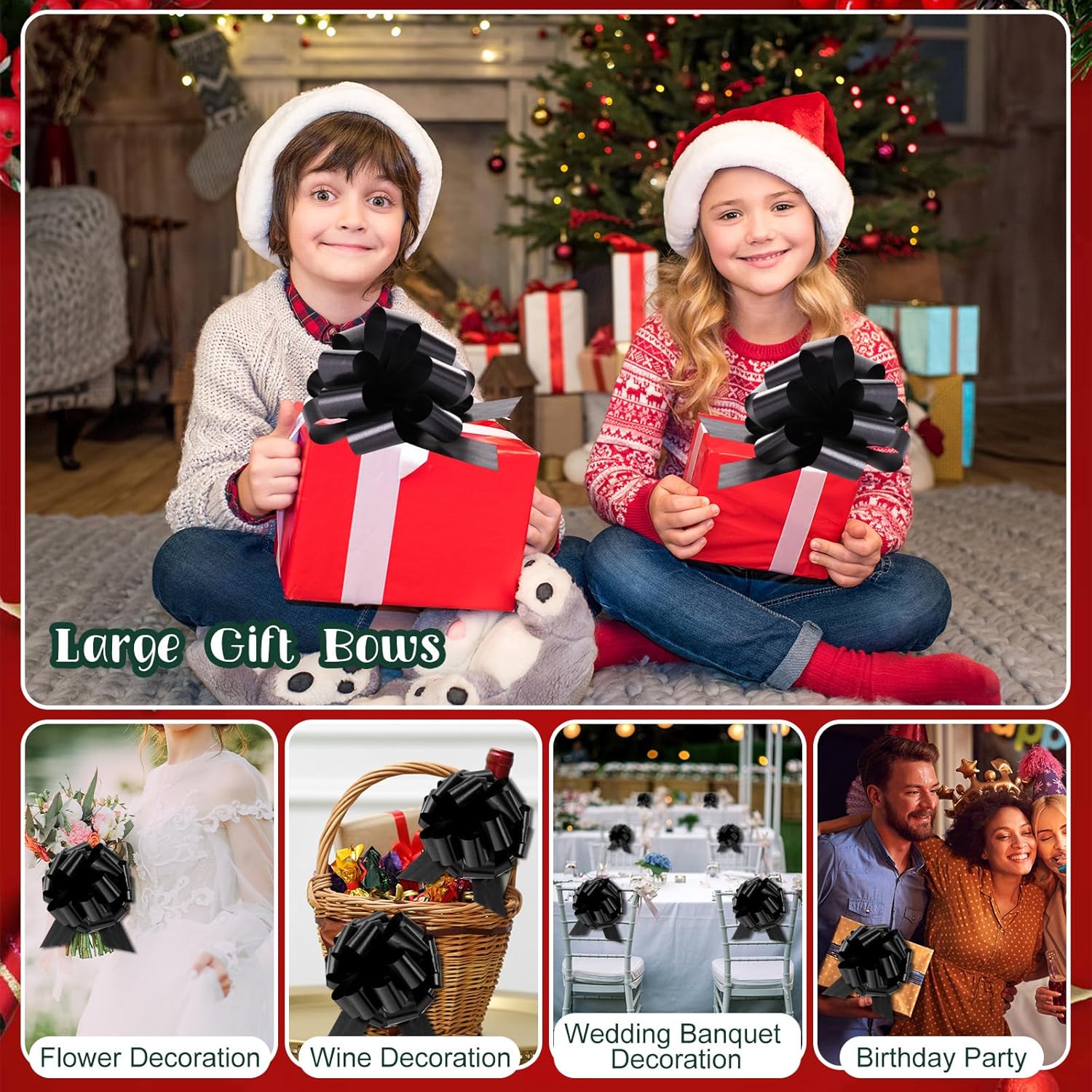 Poen 60 Pcs 6'' Large Valentines Day Pull Bows for Gift Wrapping Pull Bow Ribbon for Christmas Valentine's Day Wedding Holiday Baskets Packaging Decor(5 Inch,Black) - Image 7