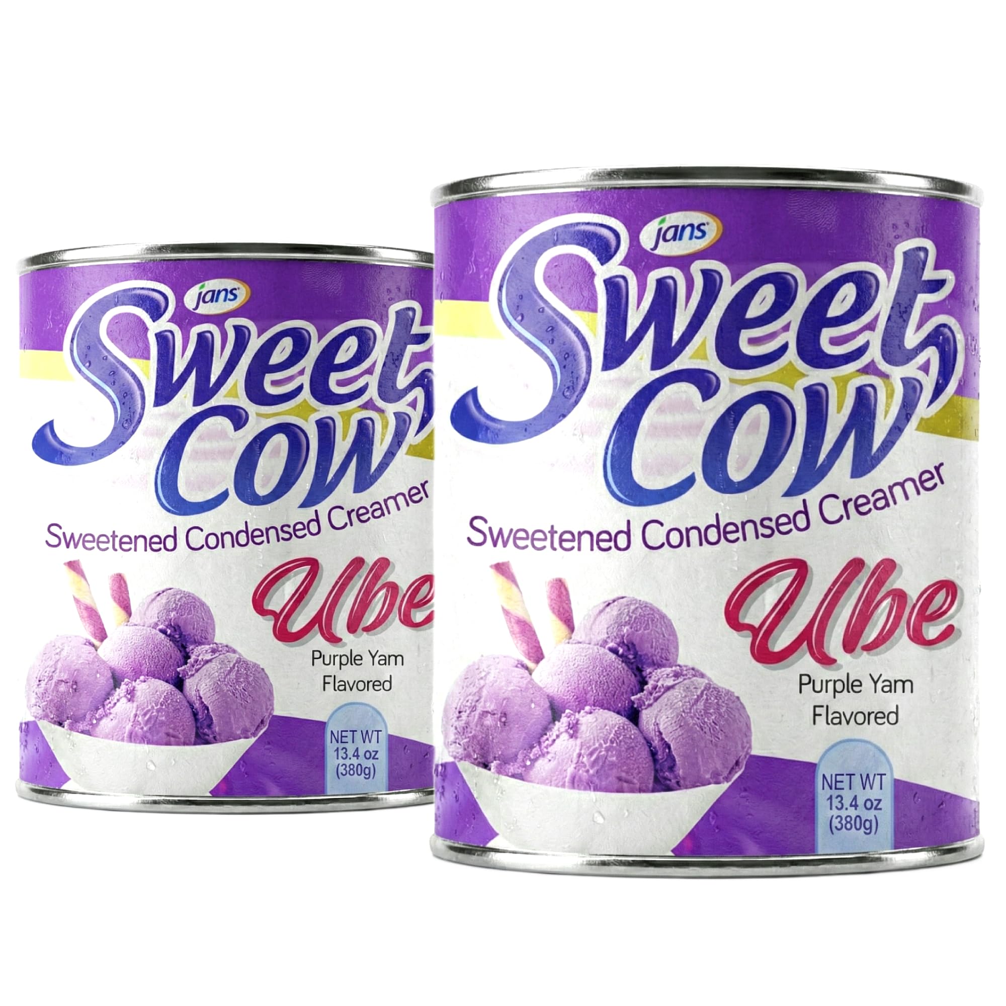 Jans Sweet Cow - Ube Flavored Sweetened Condensed Creamer - Purple Colored Sweet Potato Creamer for Baking Cooking Dessert 13.40 oz per pack (Ube, Pack of 2)